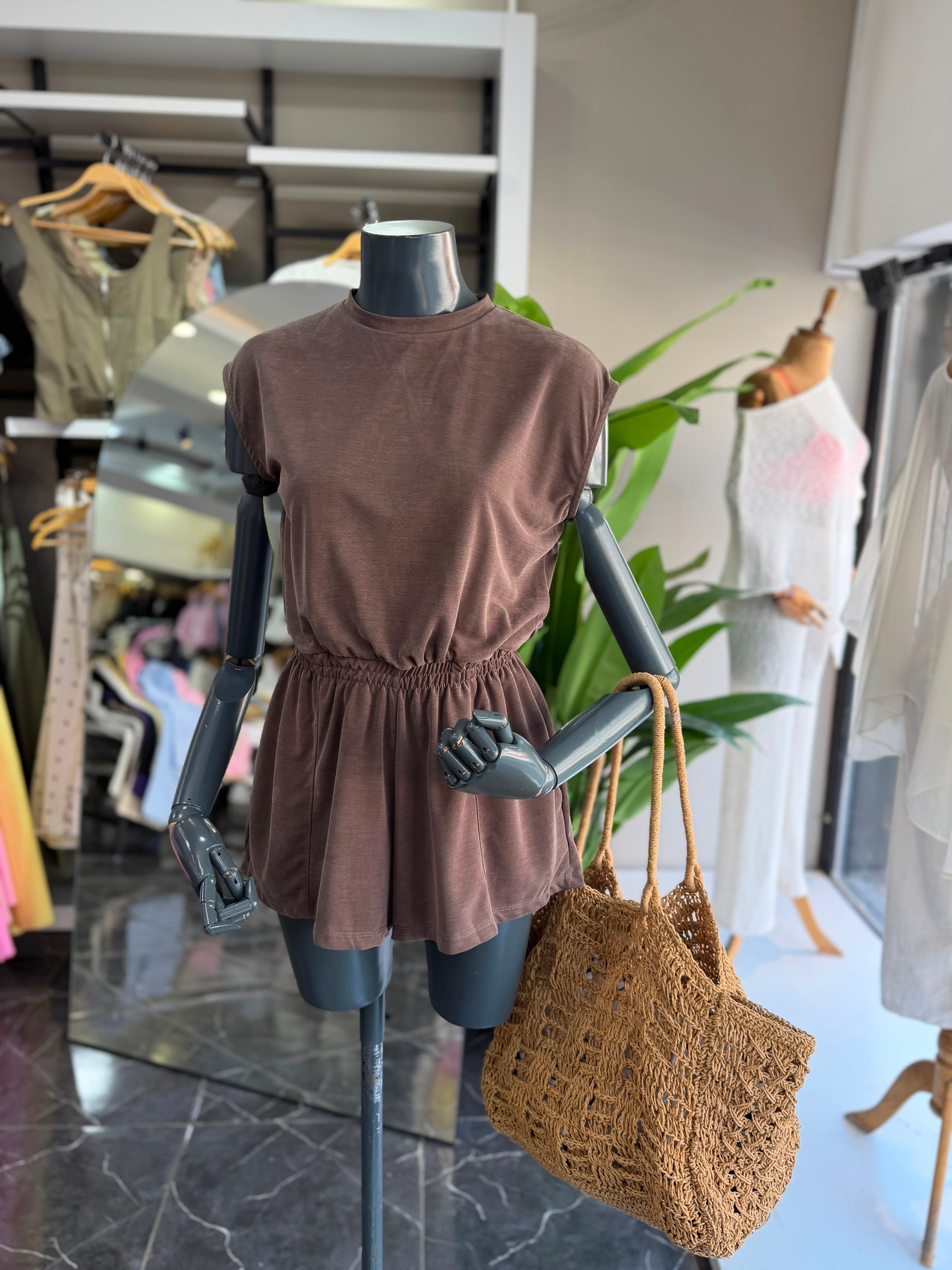 Kahve Modal Şort Tulum