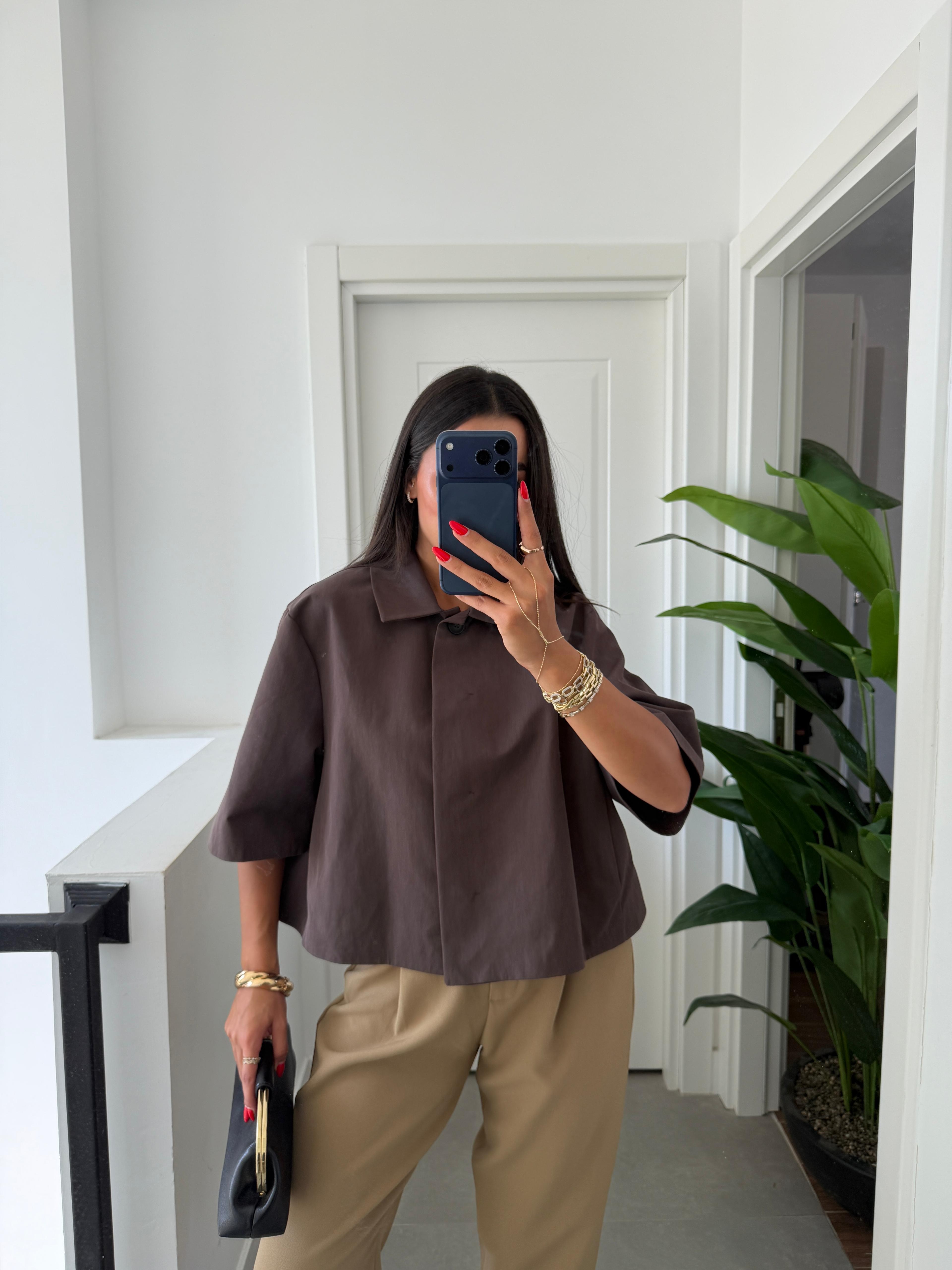 Kahve Oversize Crop Ceket