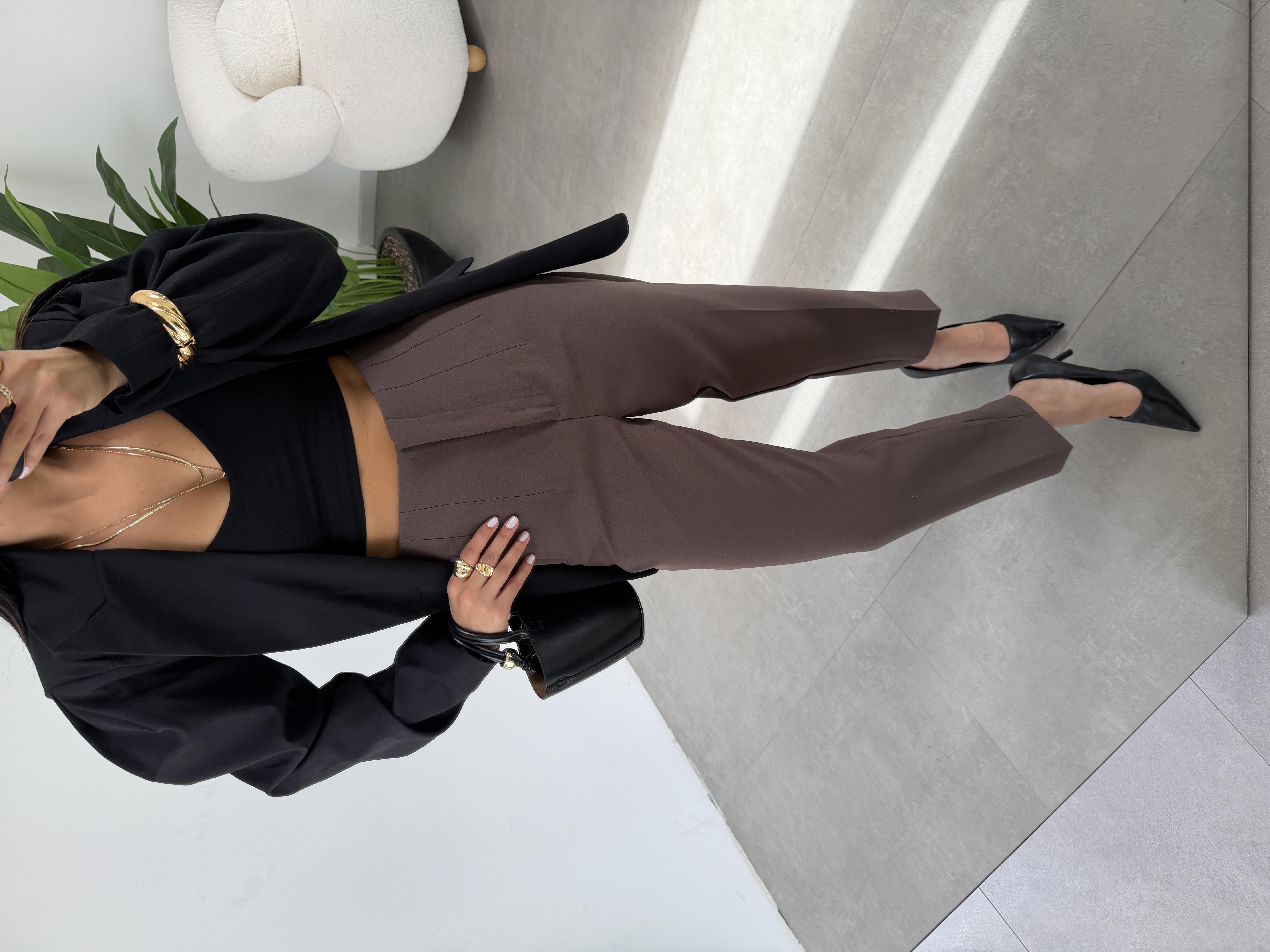 Kahve Pensli Havuç Pantolon