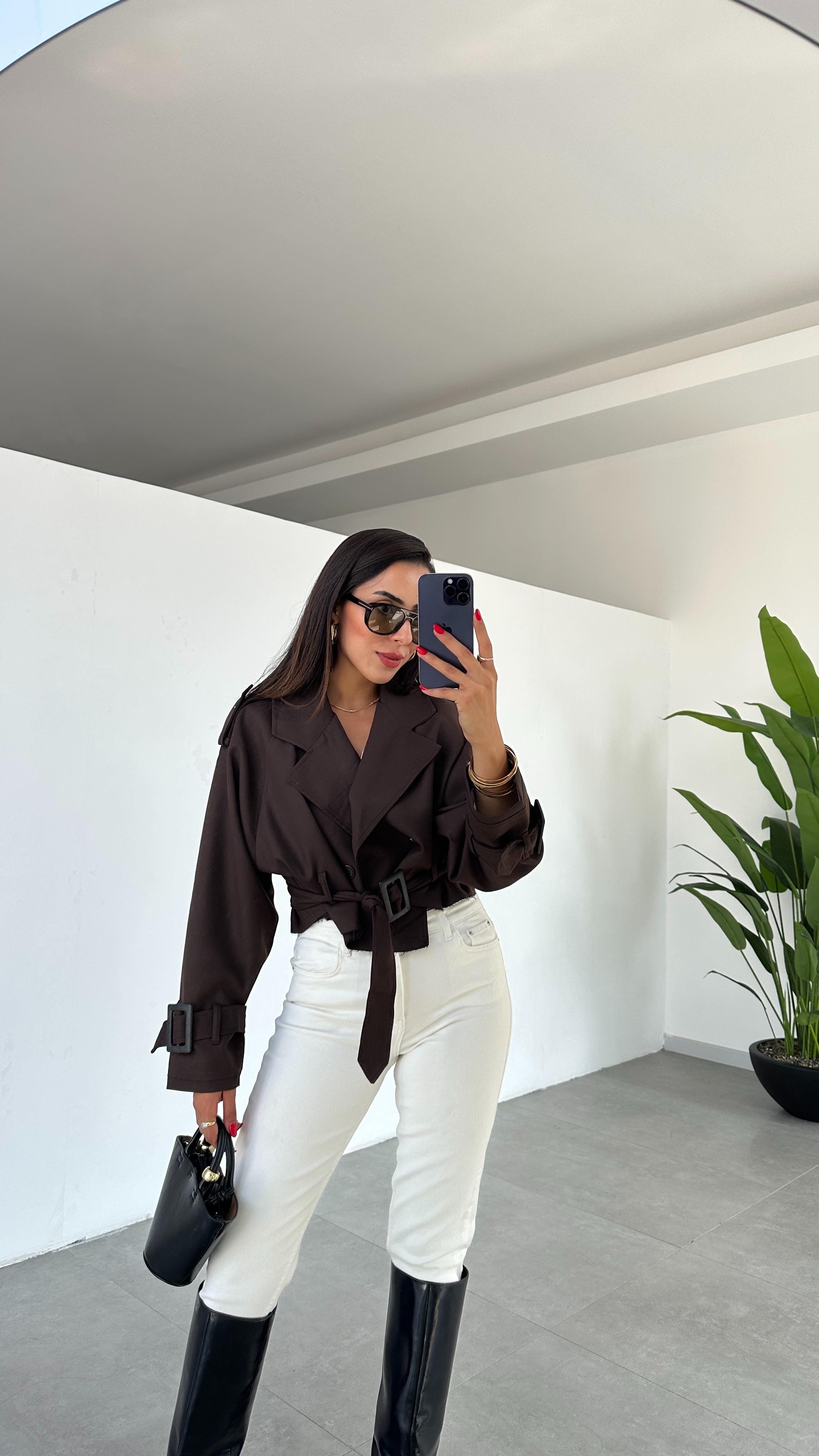 Kahve Reglan Kısa Ceket