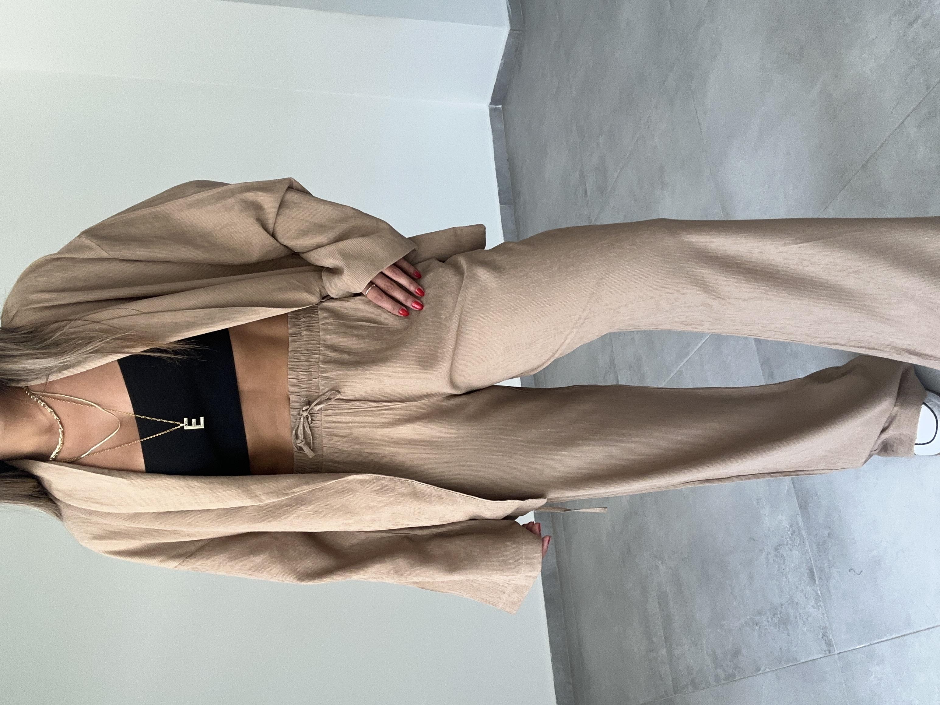 Kahve Şal Yaka Kimono Pantolon Takım