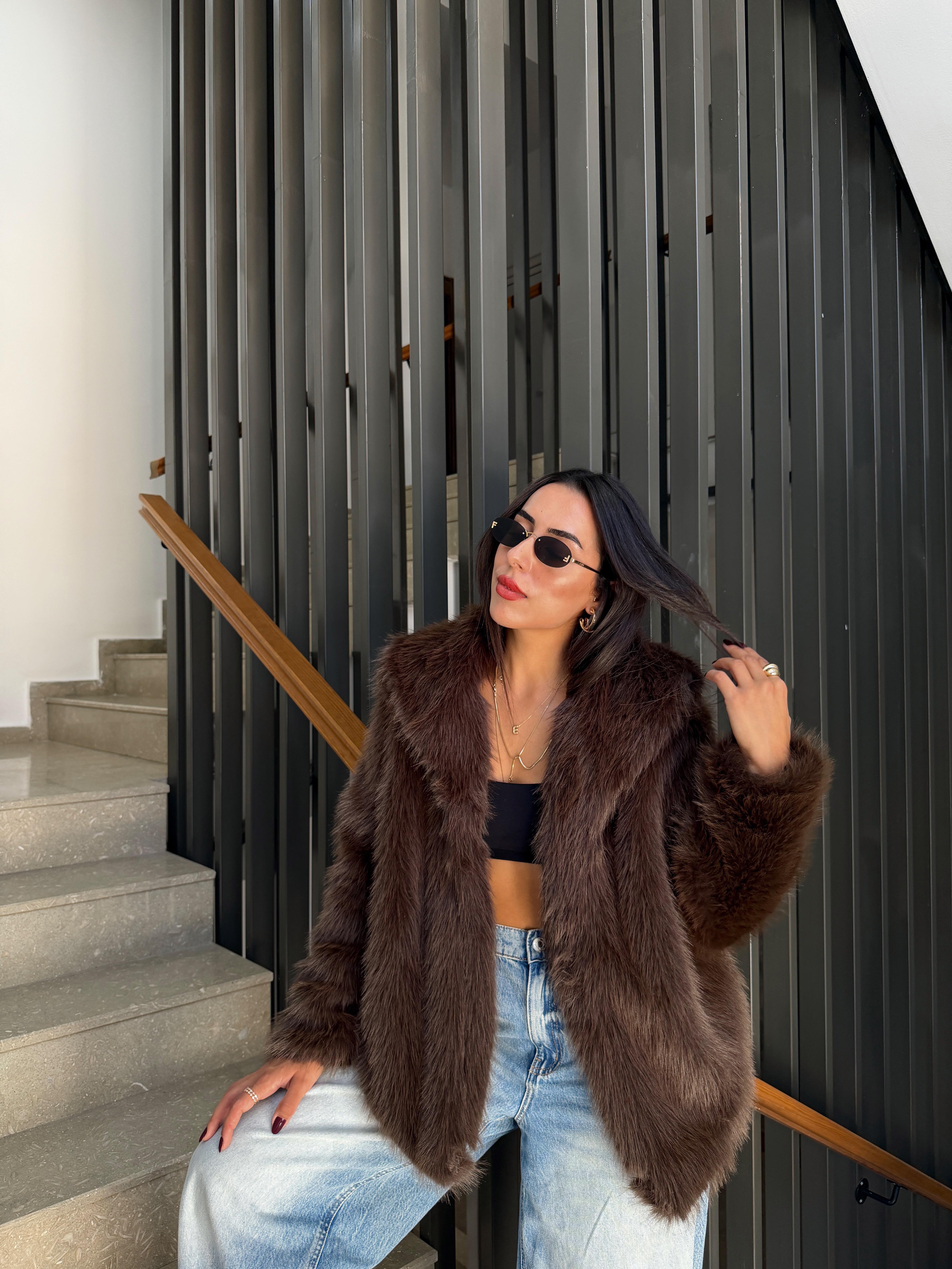 Kahve Şal Yaka Kürk