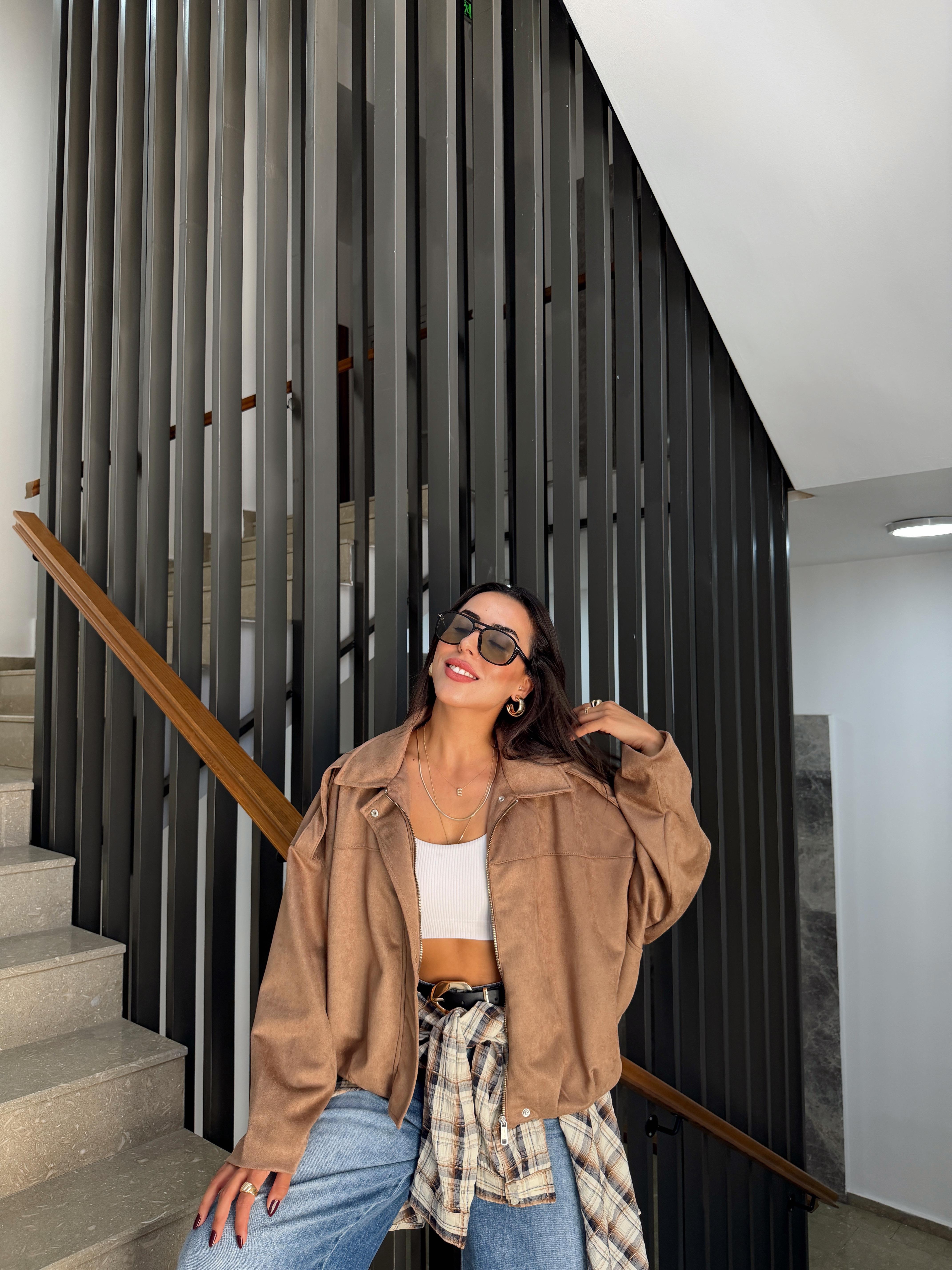 Kahve Scuba Süet Ceket