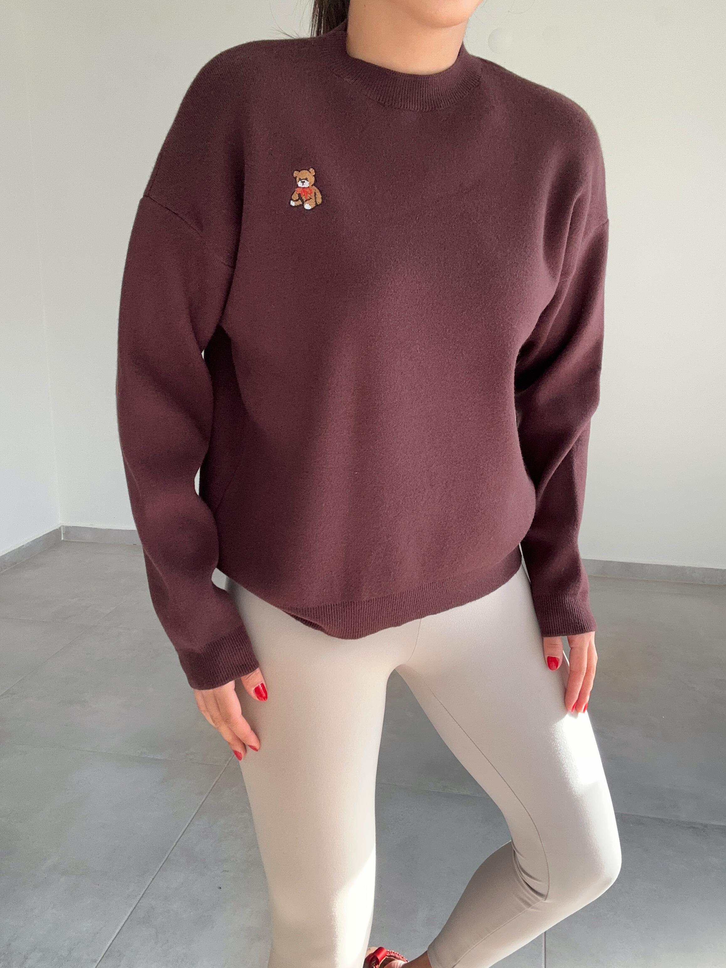 Kahve Tedy Nakışlı Yumoş Triko