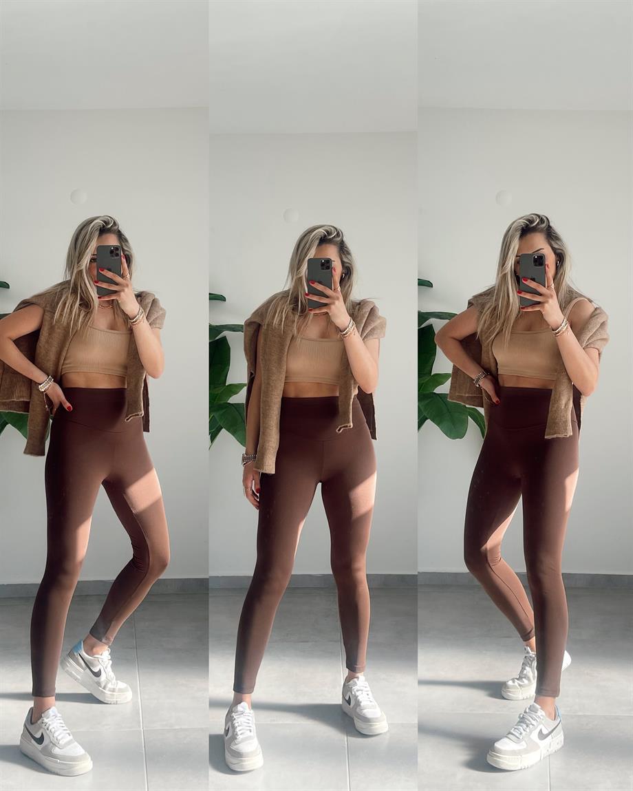 Kahve Yüksek Bel Fit Tayt