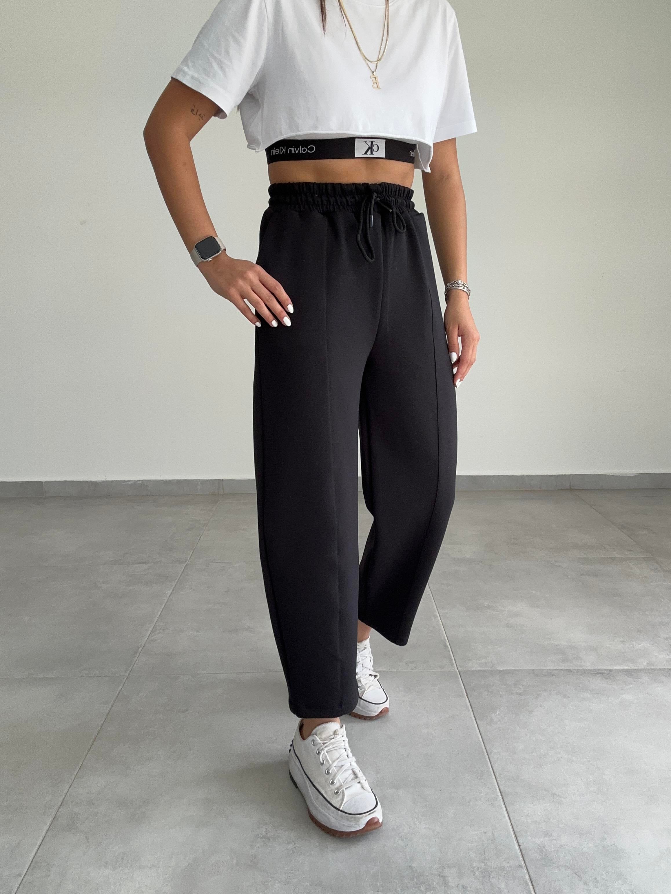 Kalila Siyah Modal Çimalı Balon Pantolon