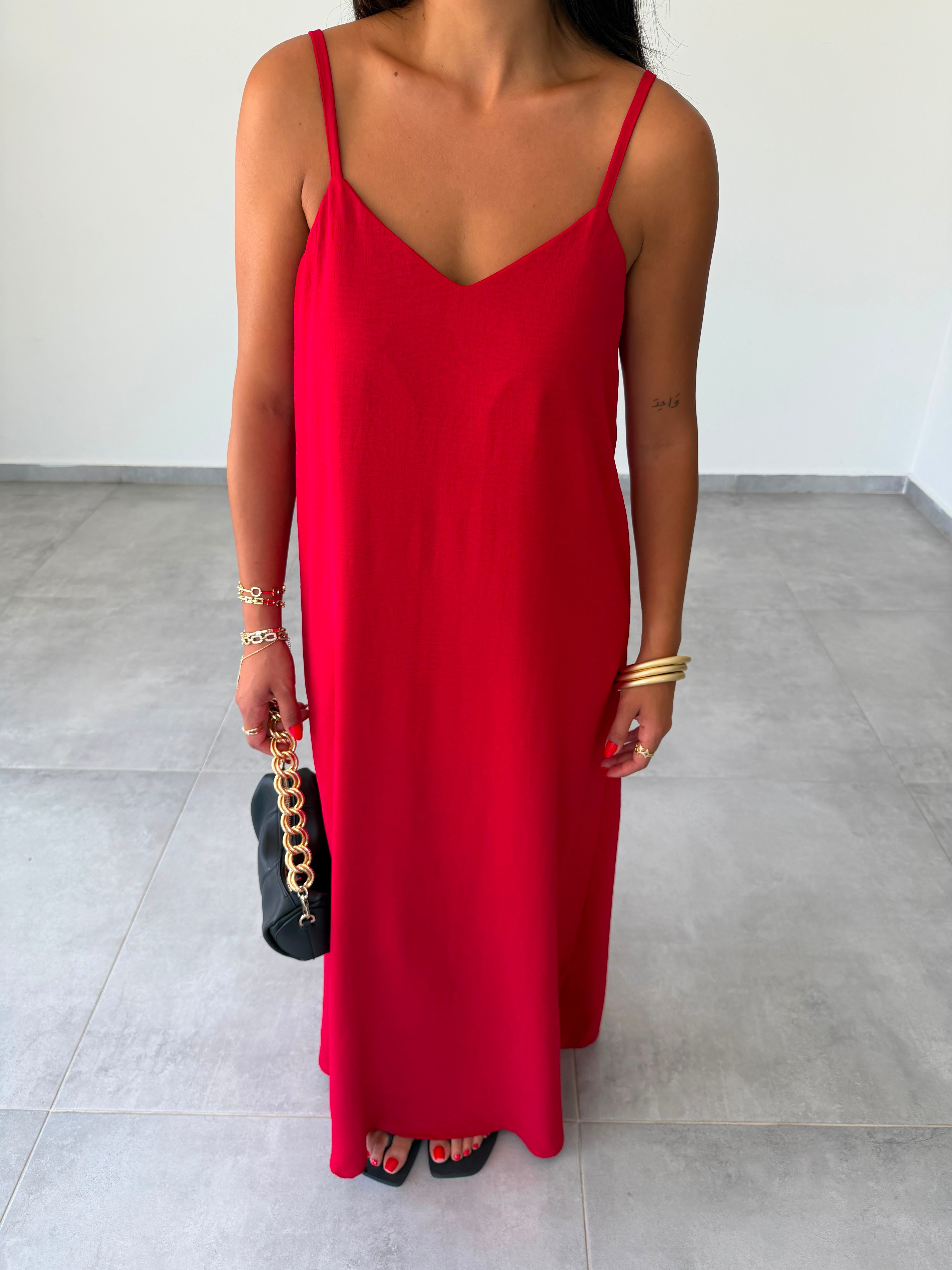 Kırmızı Ayrobin Ayarlama Askılı Elbise