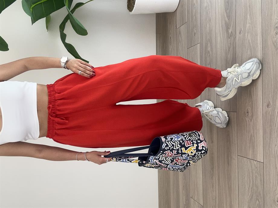 Kırmızı Keten Şalvar Pantolon