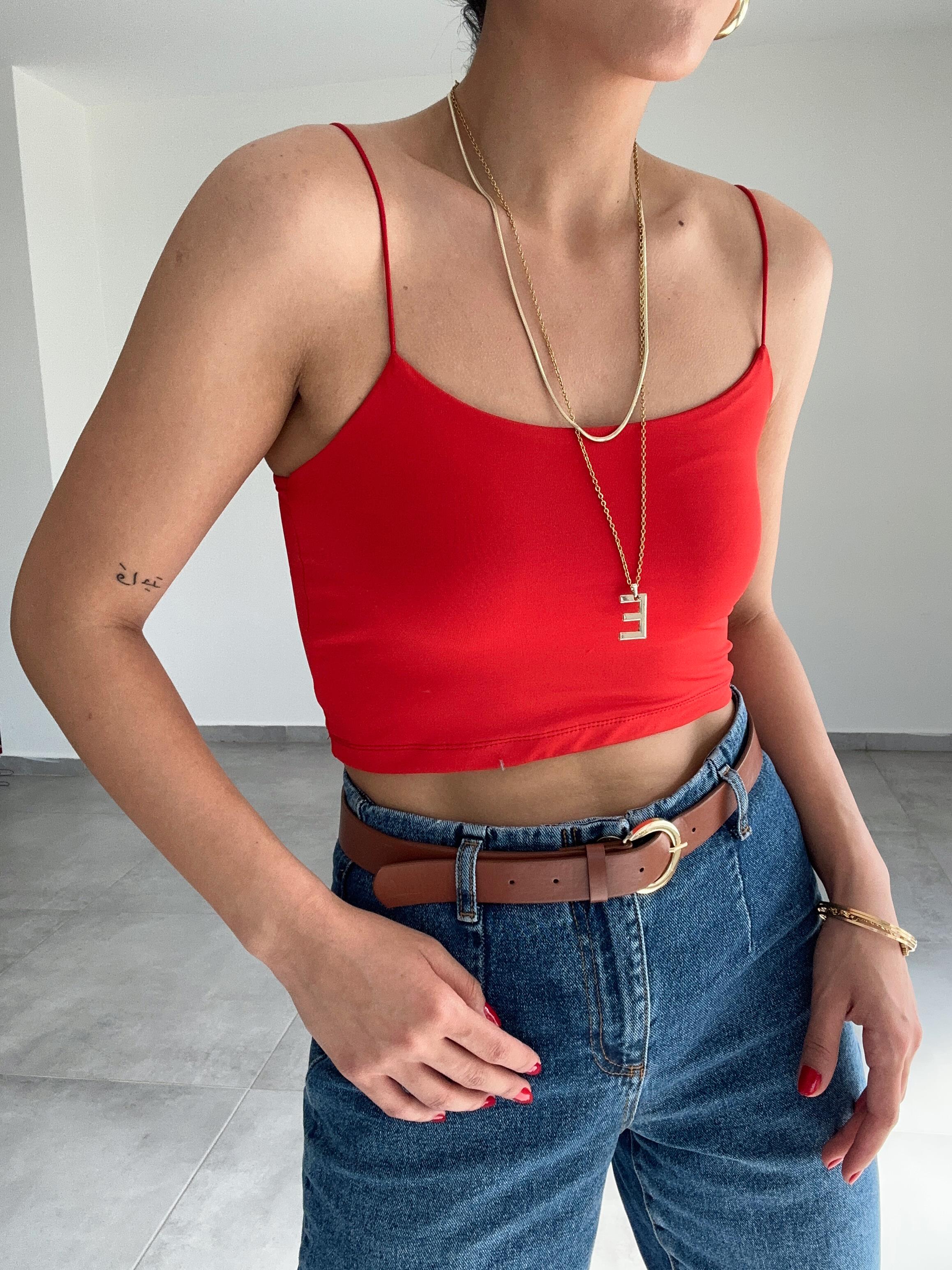 Kırmızı Modal Askılı Kısa Crop