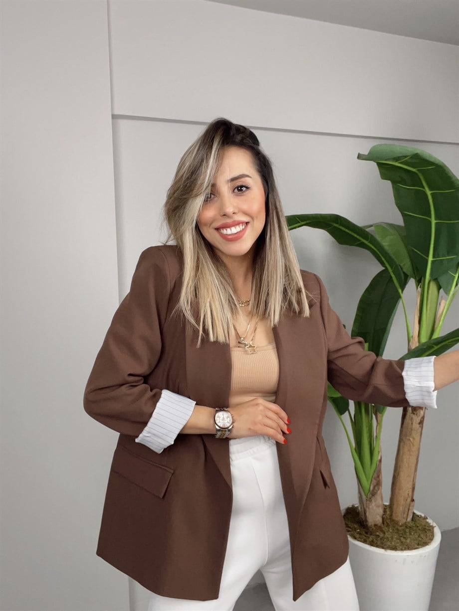 Kolu Katlamalı Kahve Blazer Ceket