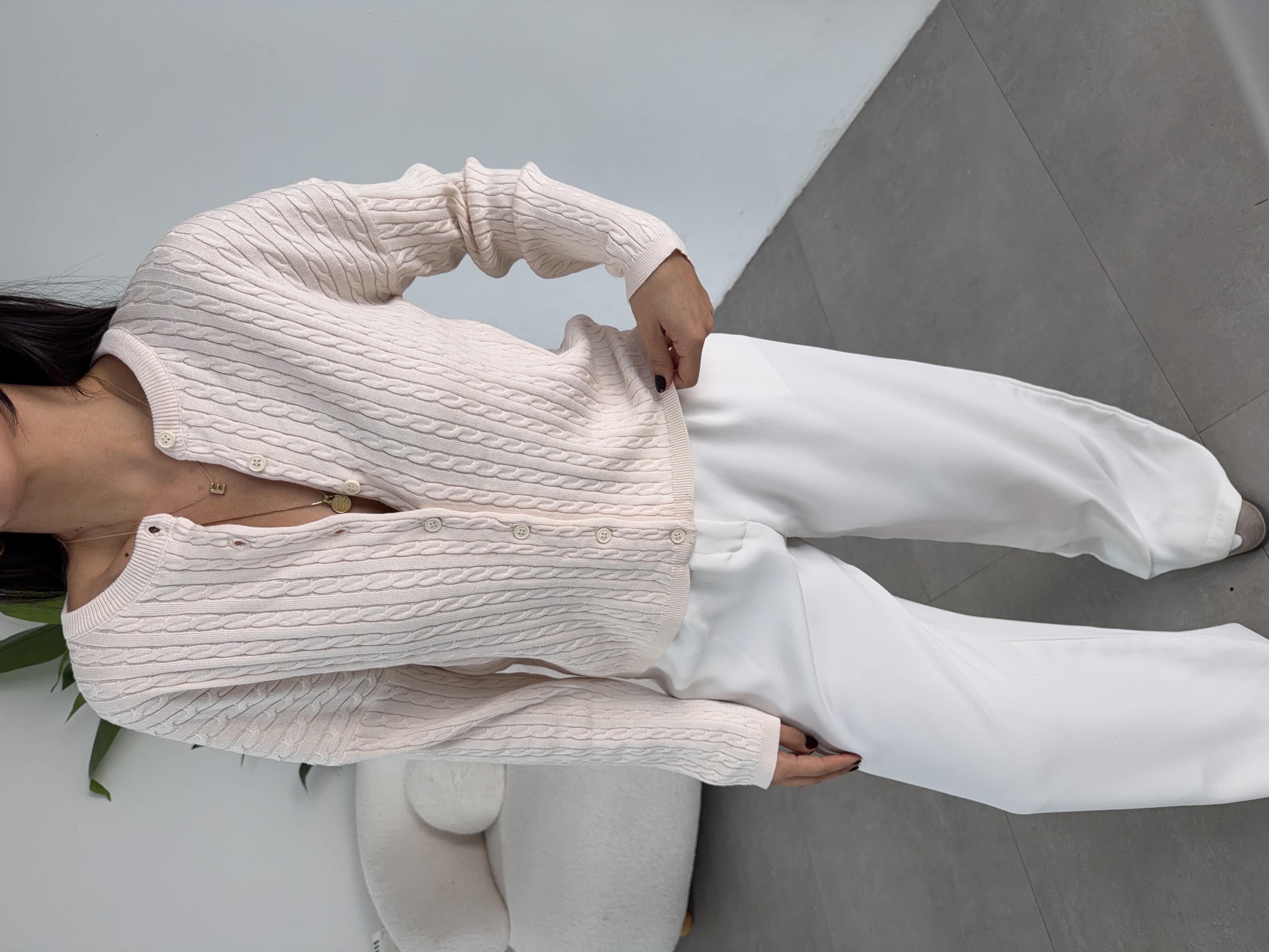 Krem Saç Örgülü Hırka