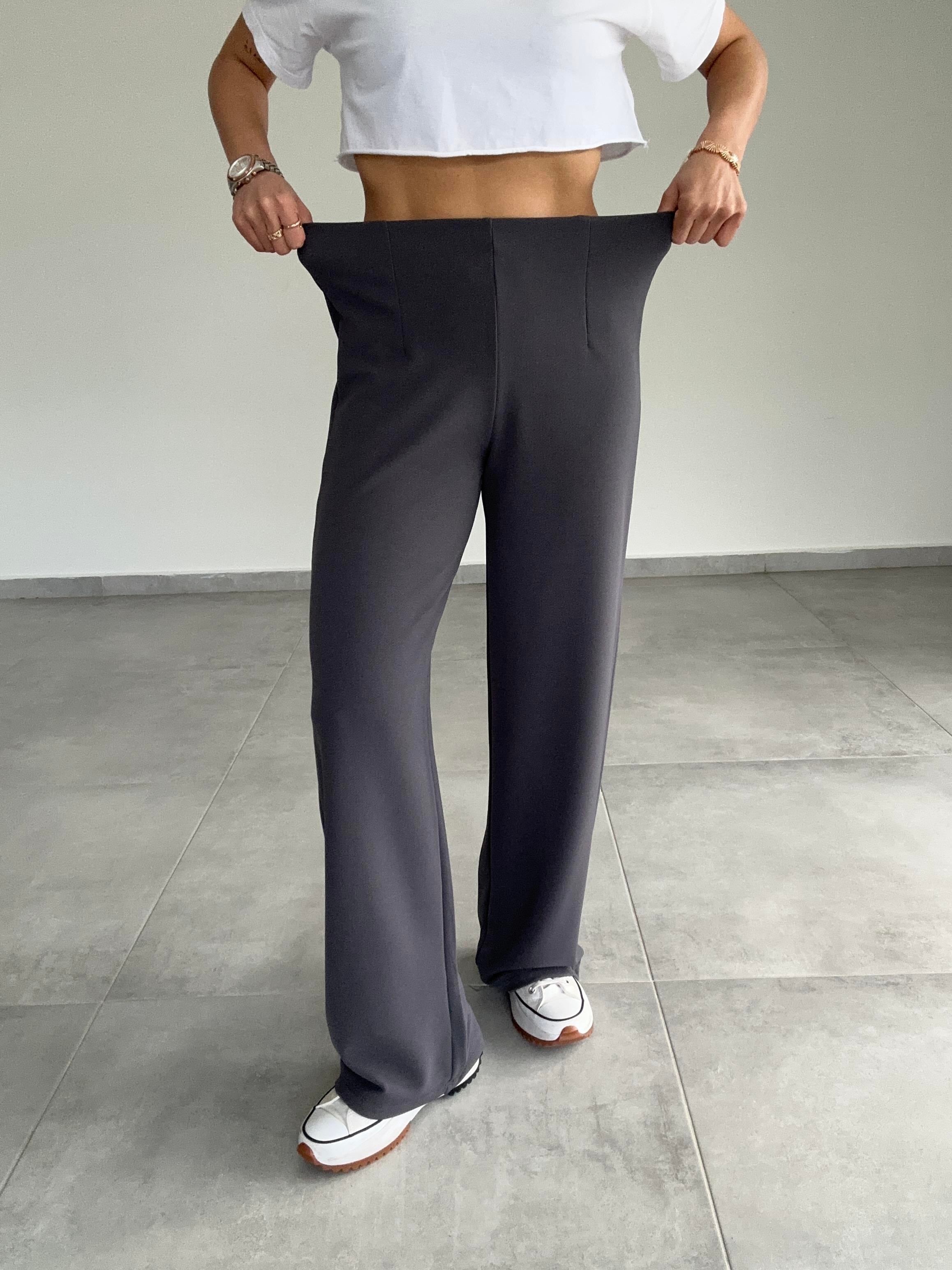 Krep Kemersiz Palazzo Antrasit Pantolon