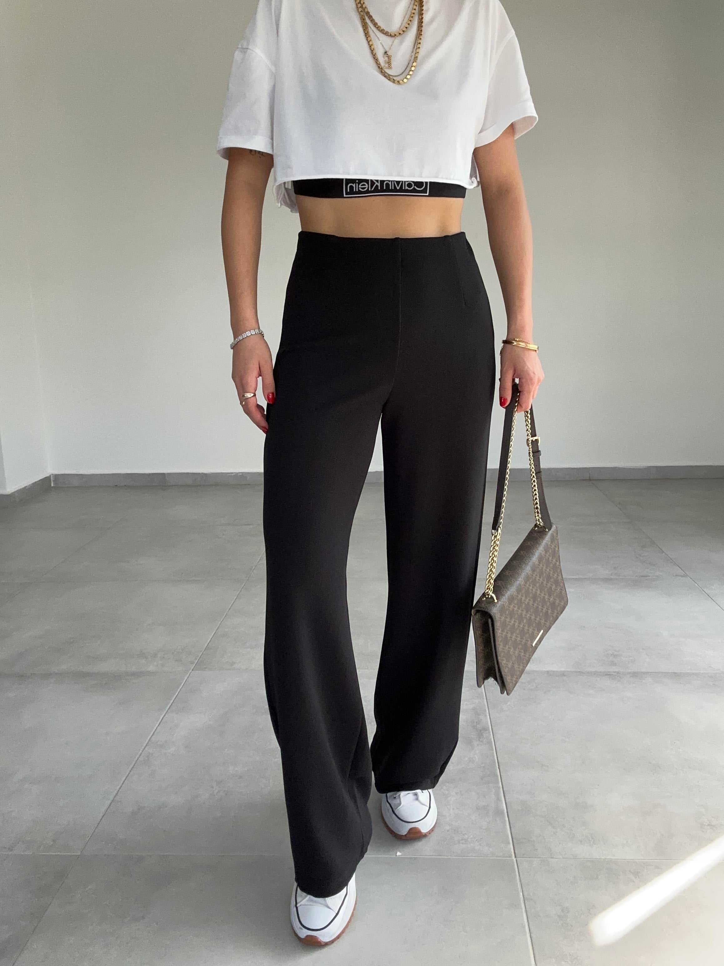 Krep Kemersiz Siyah Palazzo Pantolon