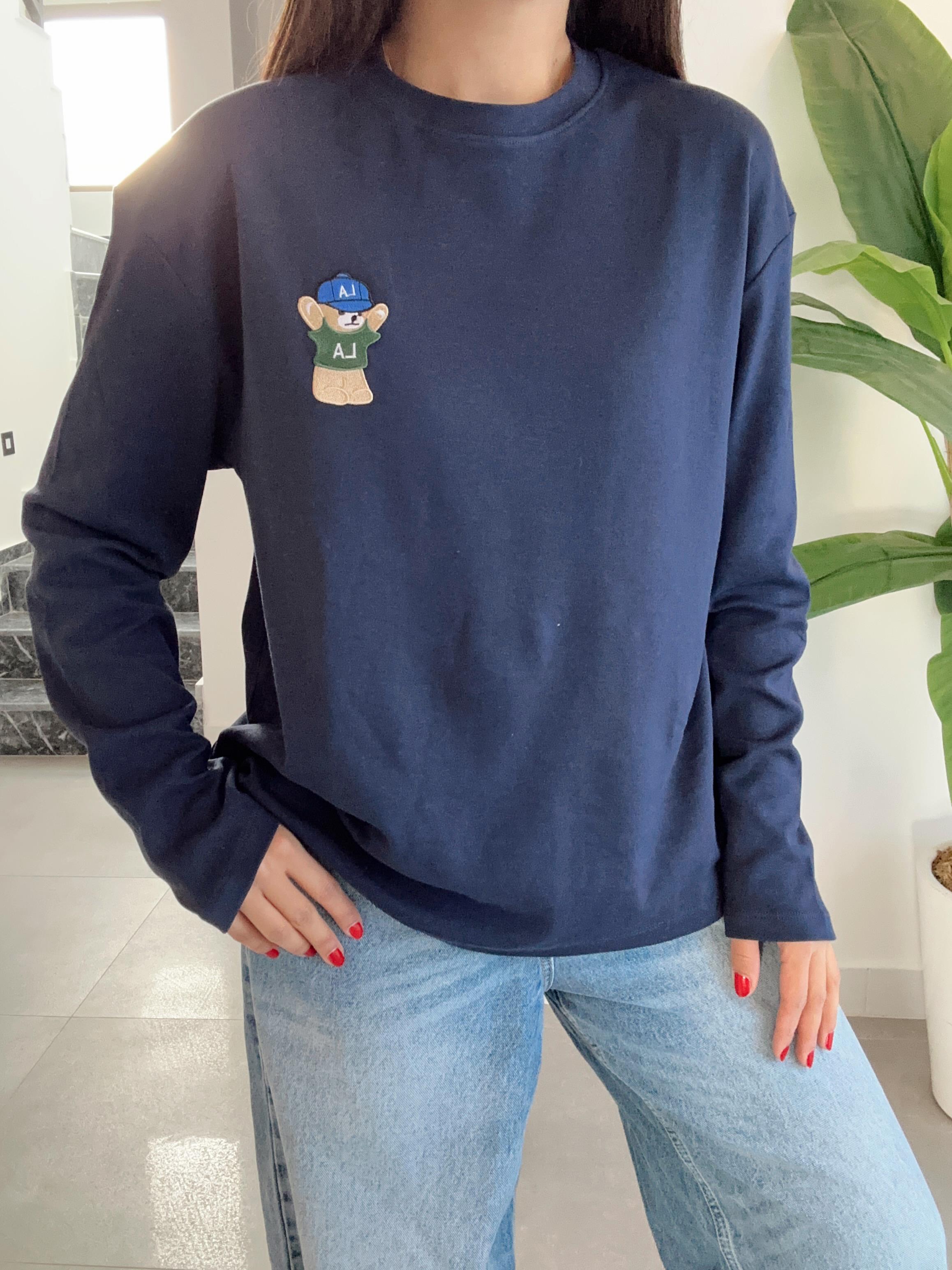 Lacivert Ayıcık Nakışlı Tişört