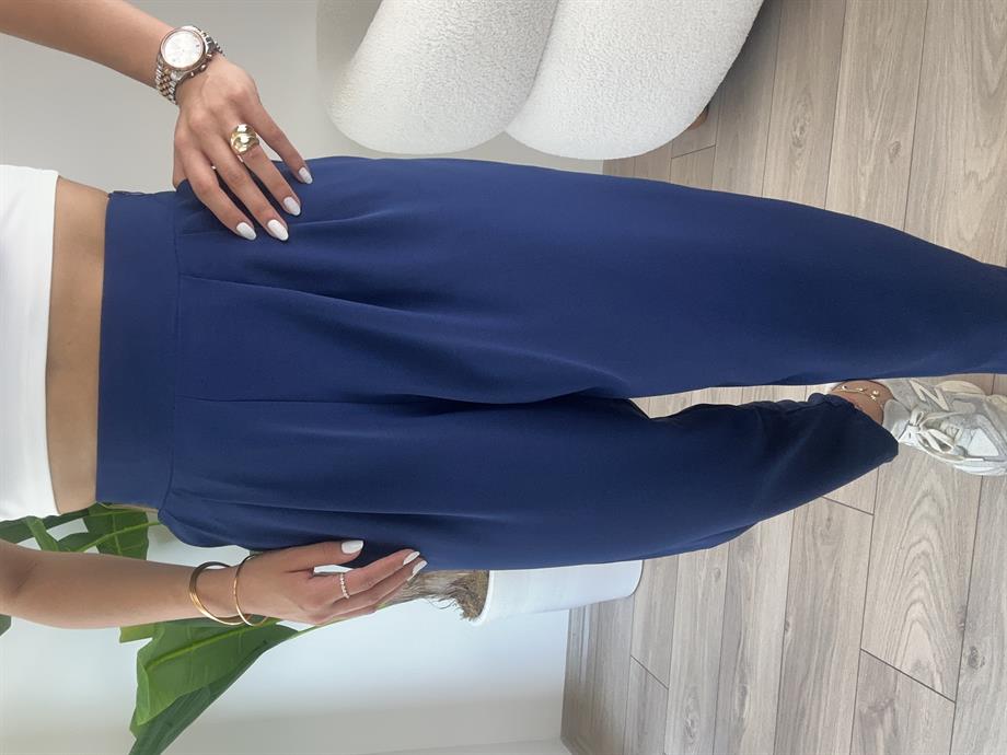 Lacivert Bombeli Yandan Fermuarlı Pantolon