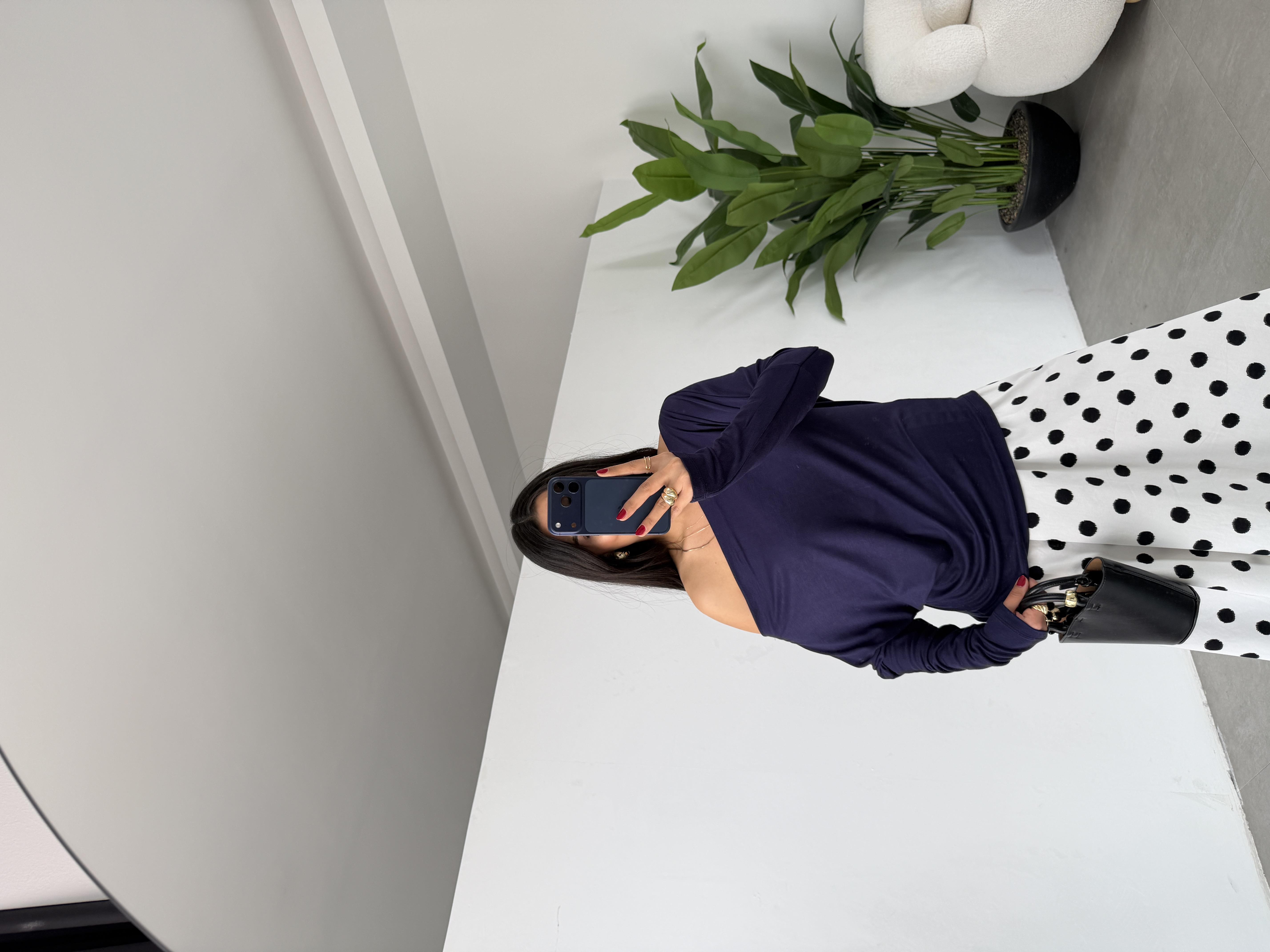 Lacivert Buzzy Geniş Yaka Bluz