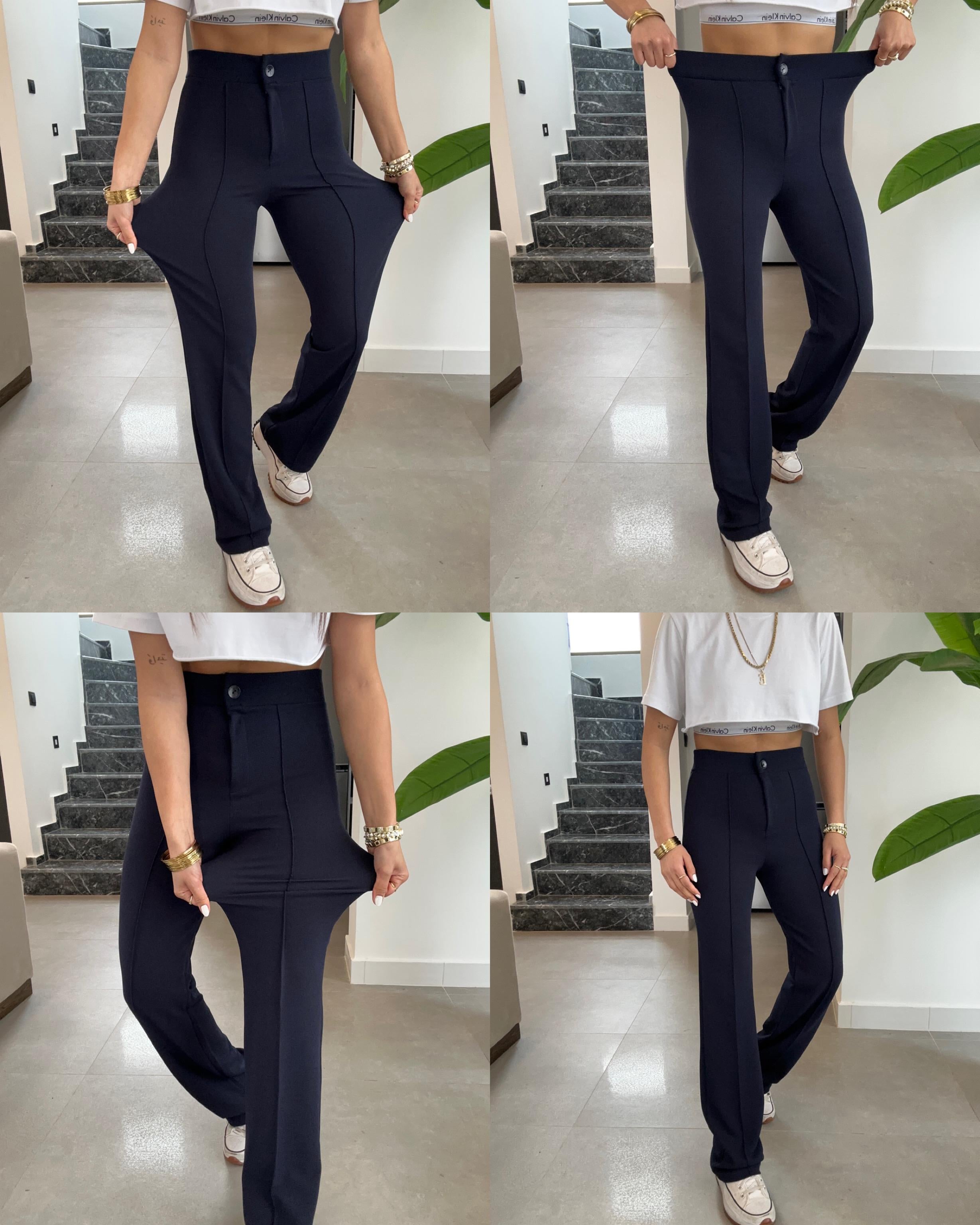 Lacivert Çimalı Palazzo Pantolon