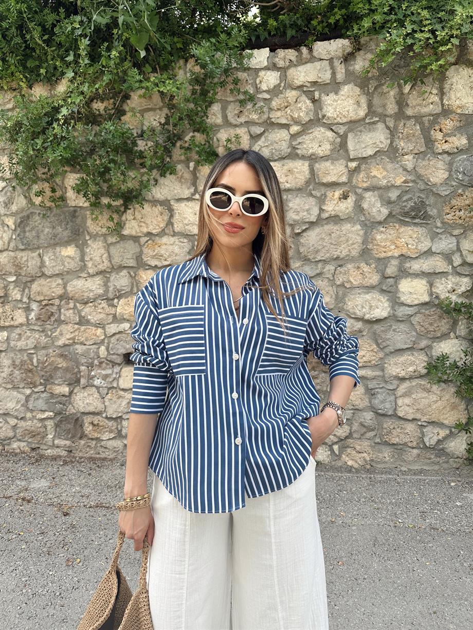 Lacivert Çizgili Gömlek