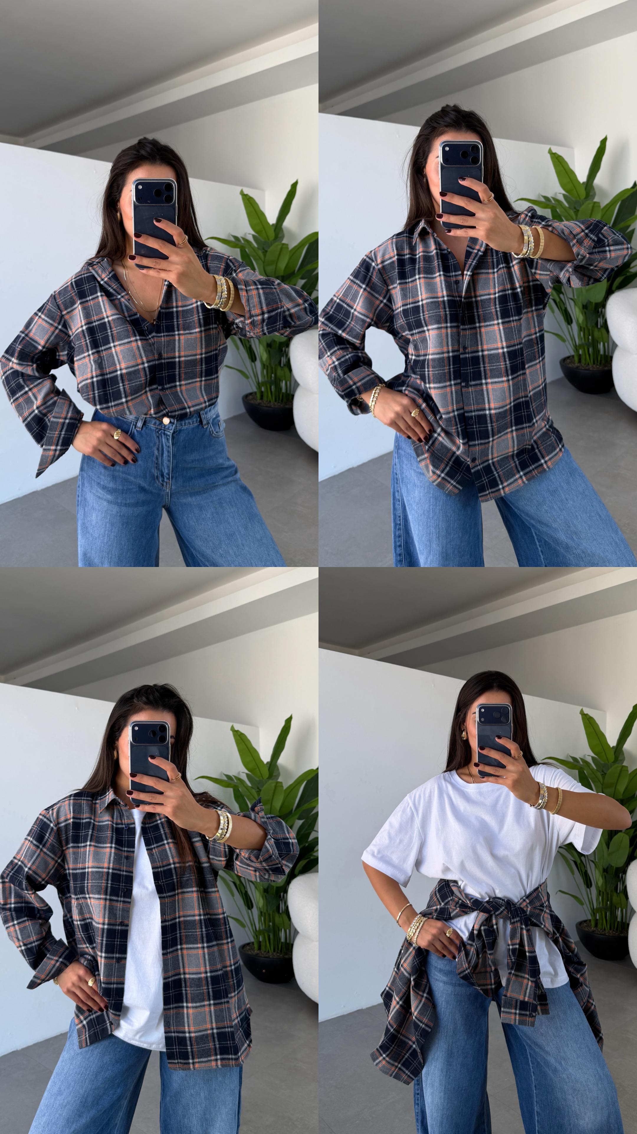 Lacivert-Gri Oduncu Gömlek