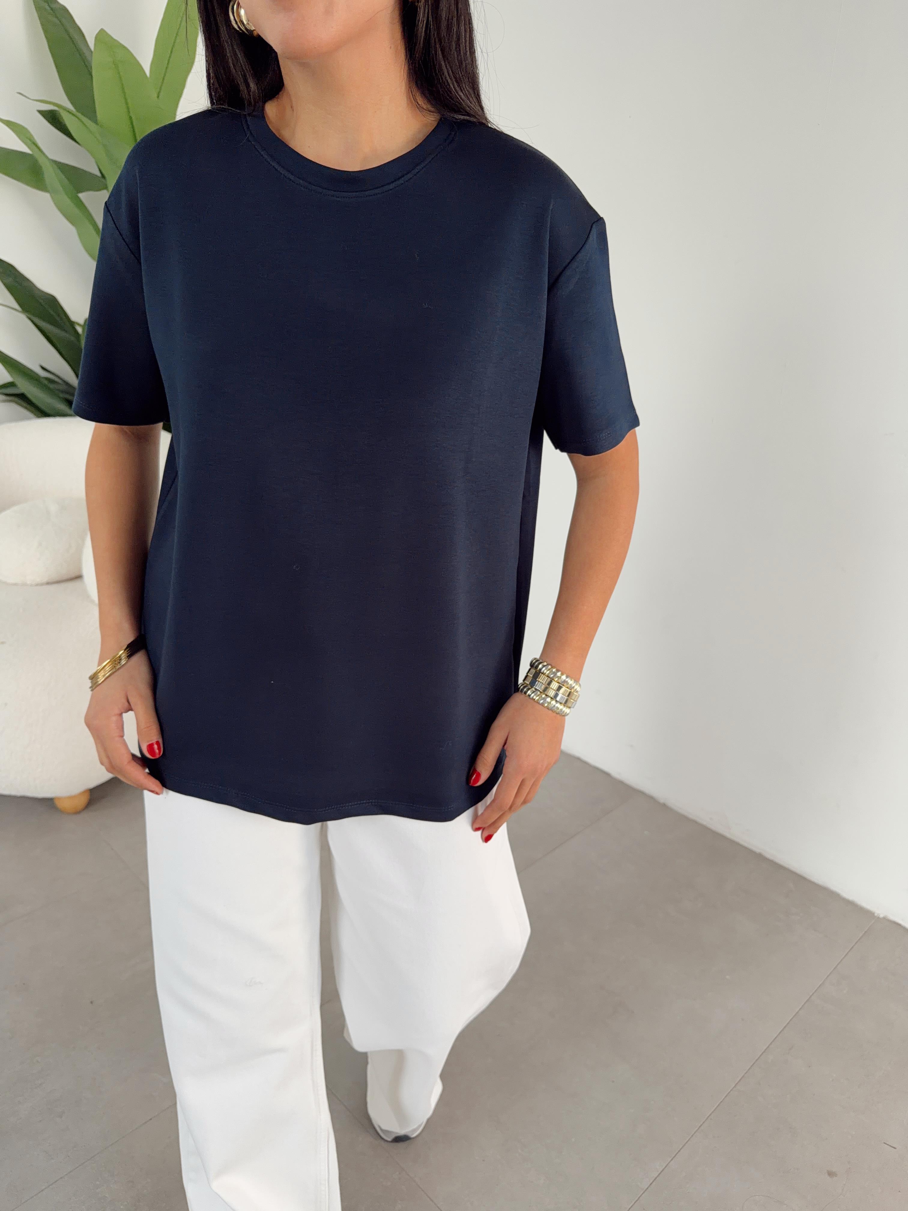 Lacivert Modal Kumaş Bisiklet Yaka Tshirt