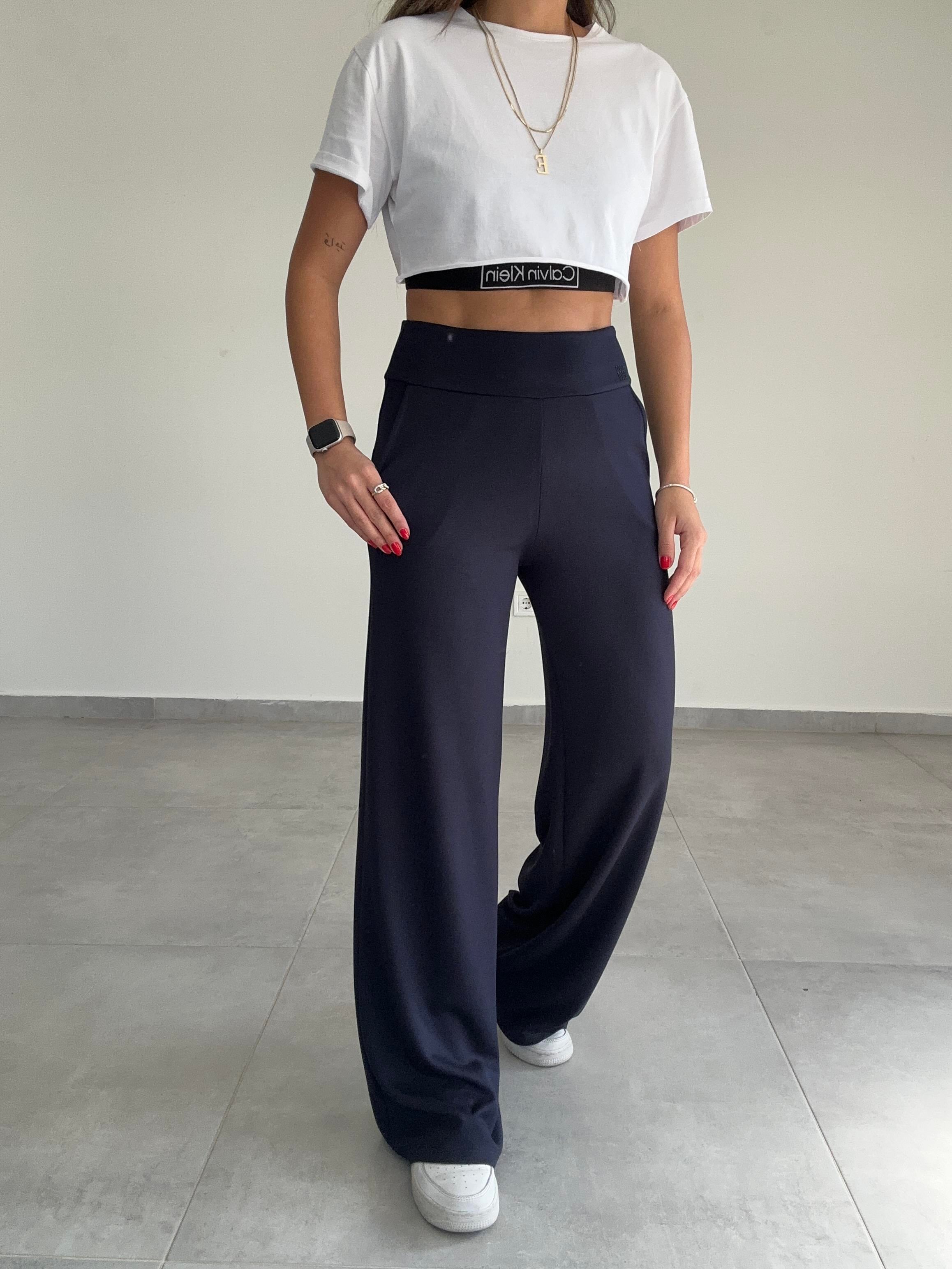 Lacivert Modal Kumaş Bol Paça Eşofman