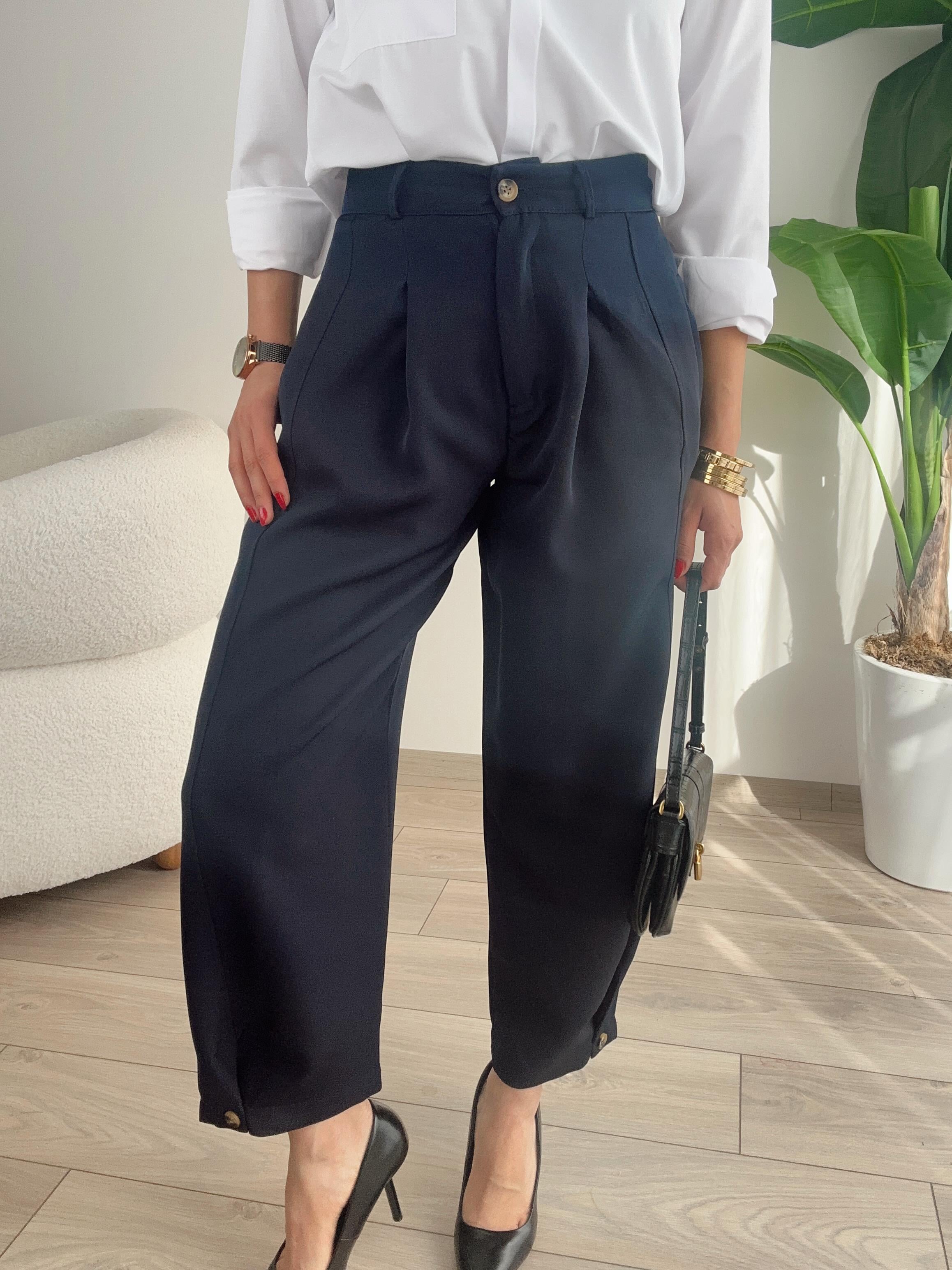 Lacivert Paça Düğme Pantolon