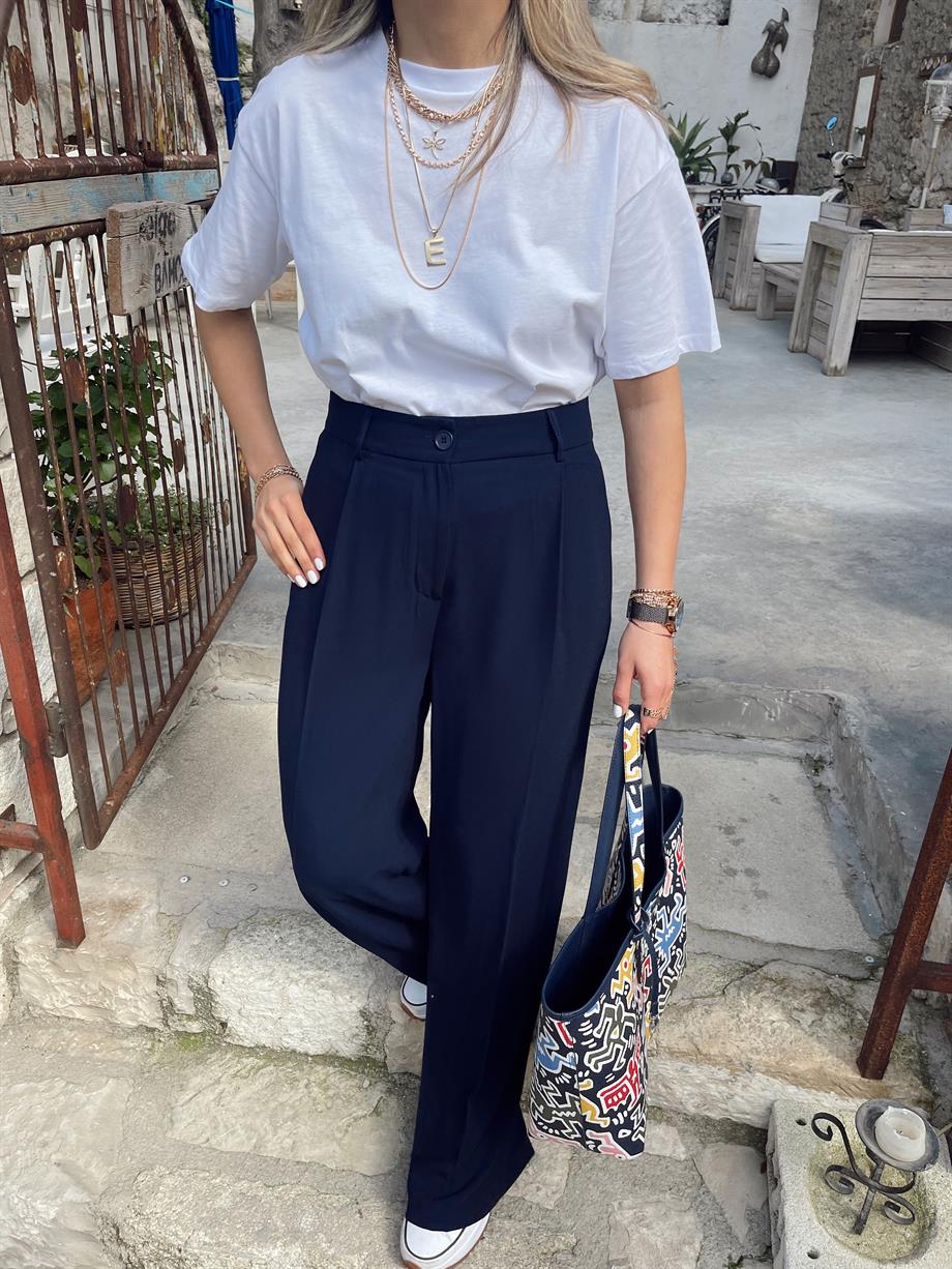 Lacivert Palazzo Pantolon