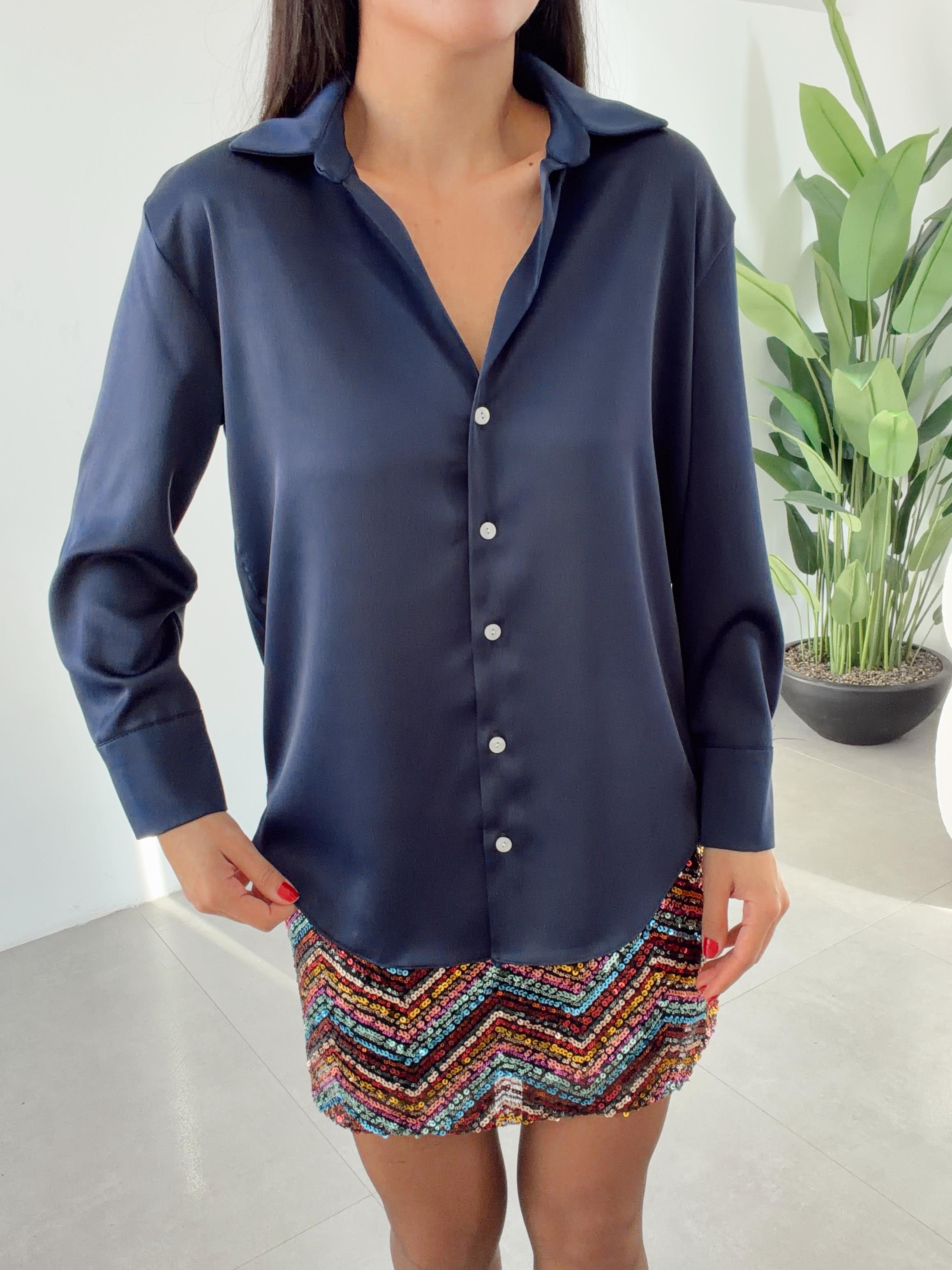 Lacivert Saten Gömlek