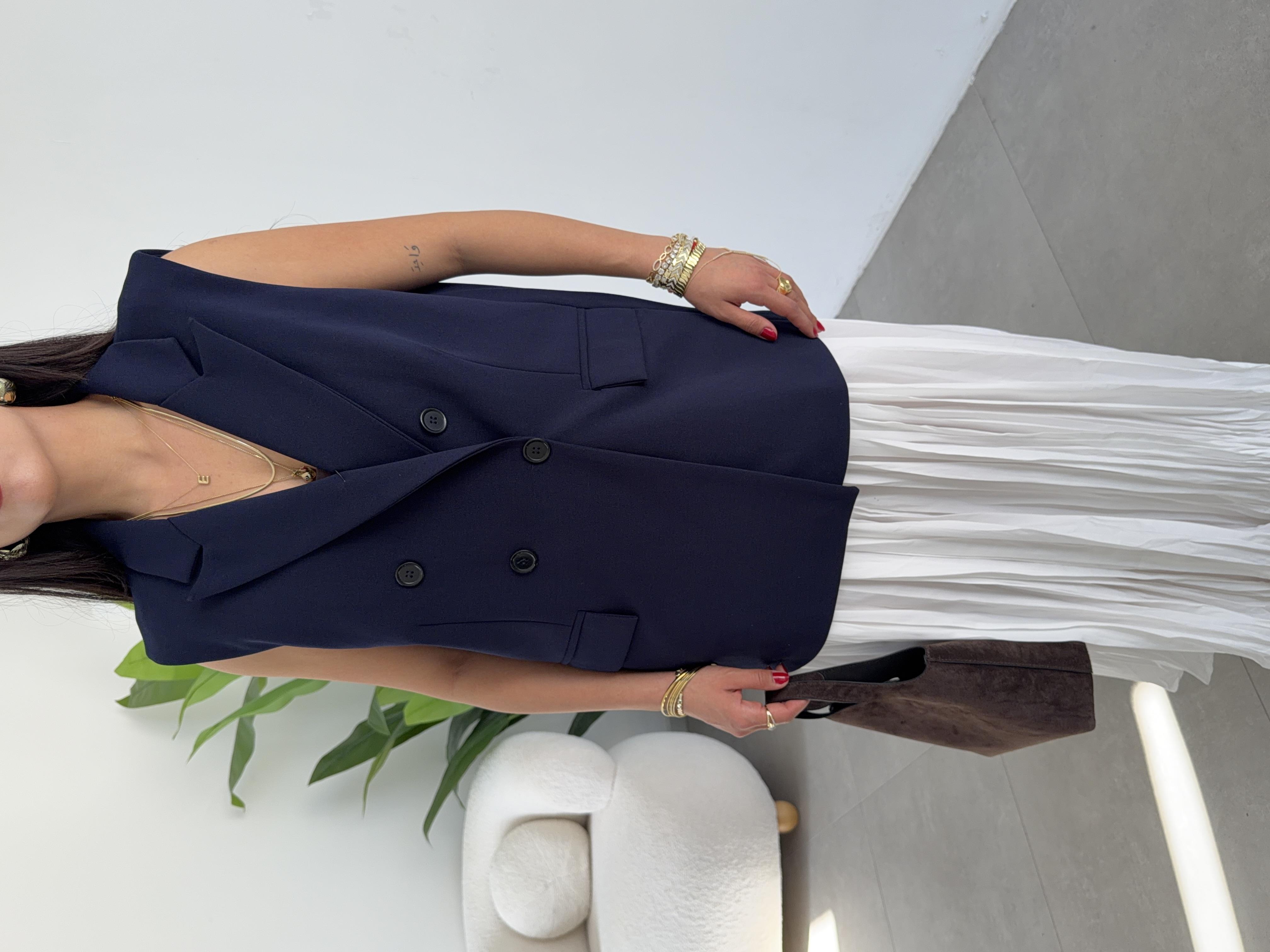 Lacivert Scuba Krep Cep Kapaklı Yelek