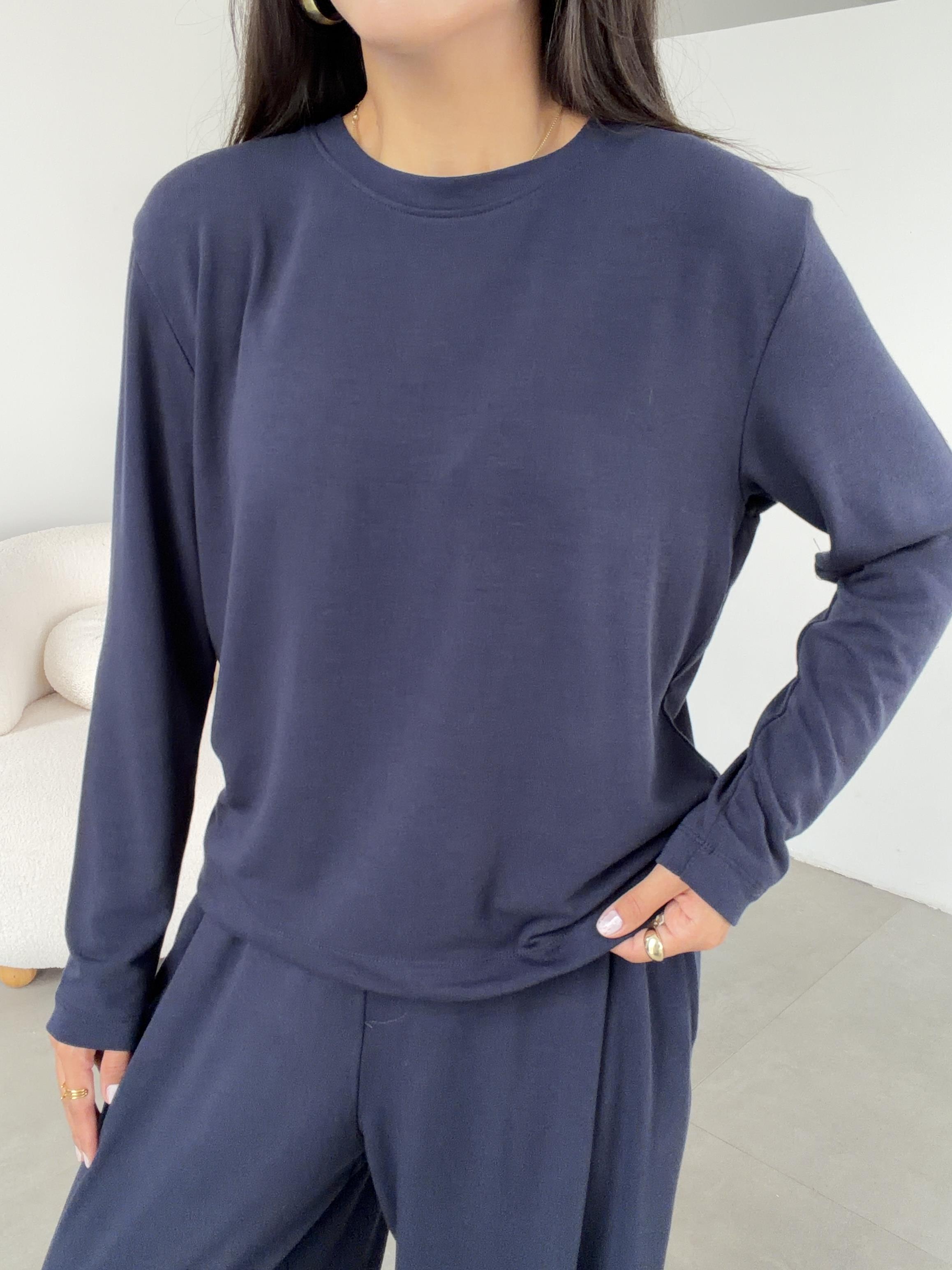 Lacivert Sonsuz Kumaş Uzun Kollu Bluz