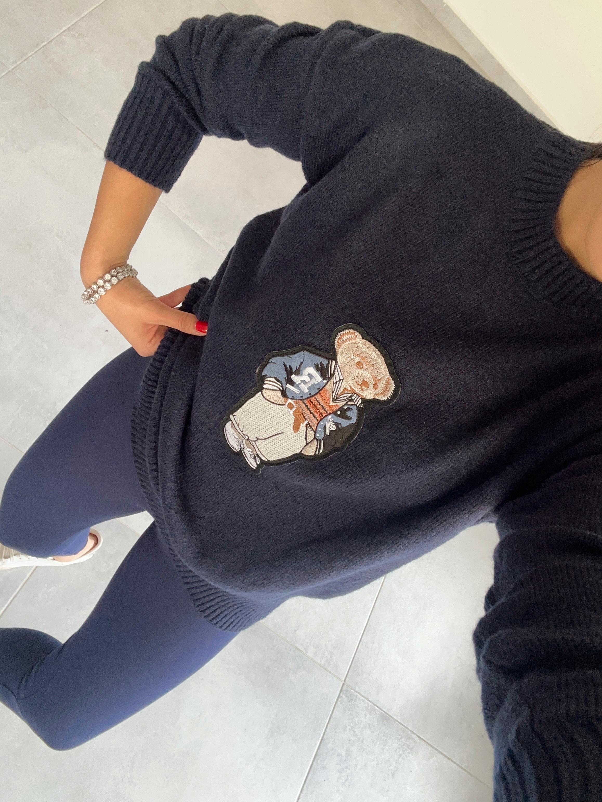 Lacivert Tedy Nakışlı Triko Kazak