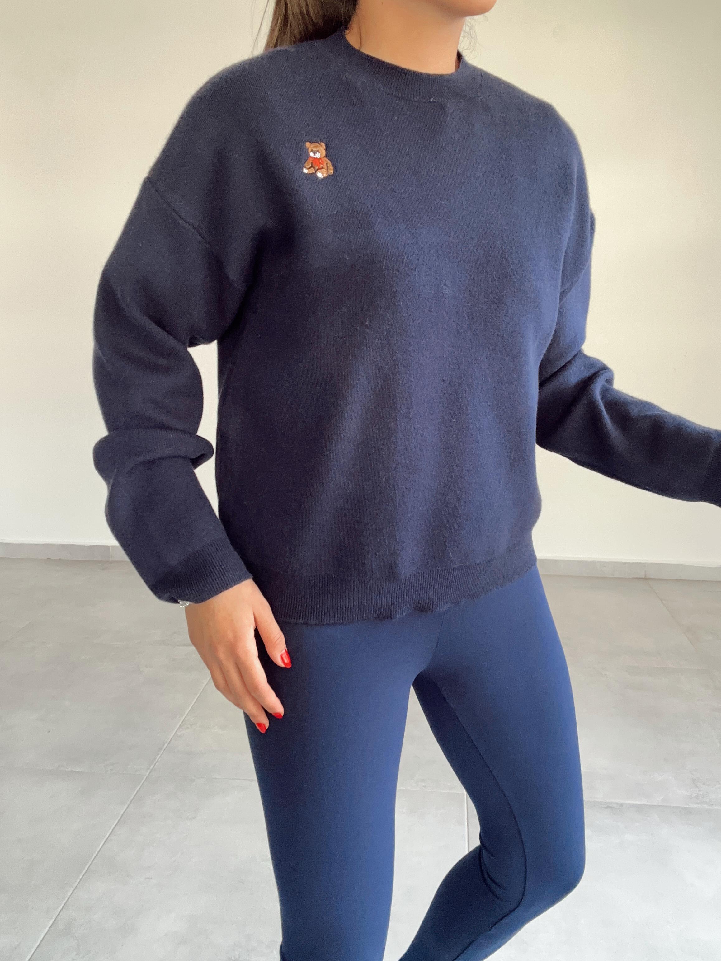 Lacivert Tedy Nakışlı Yumoş Triko