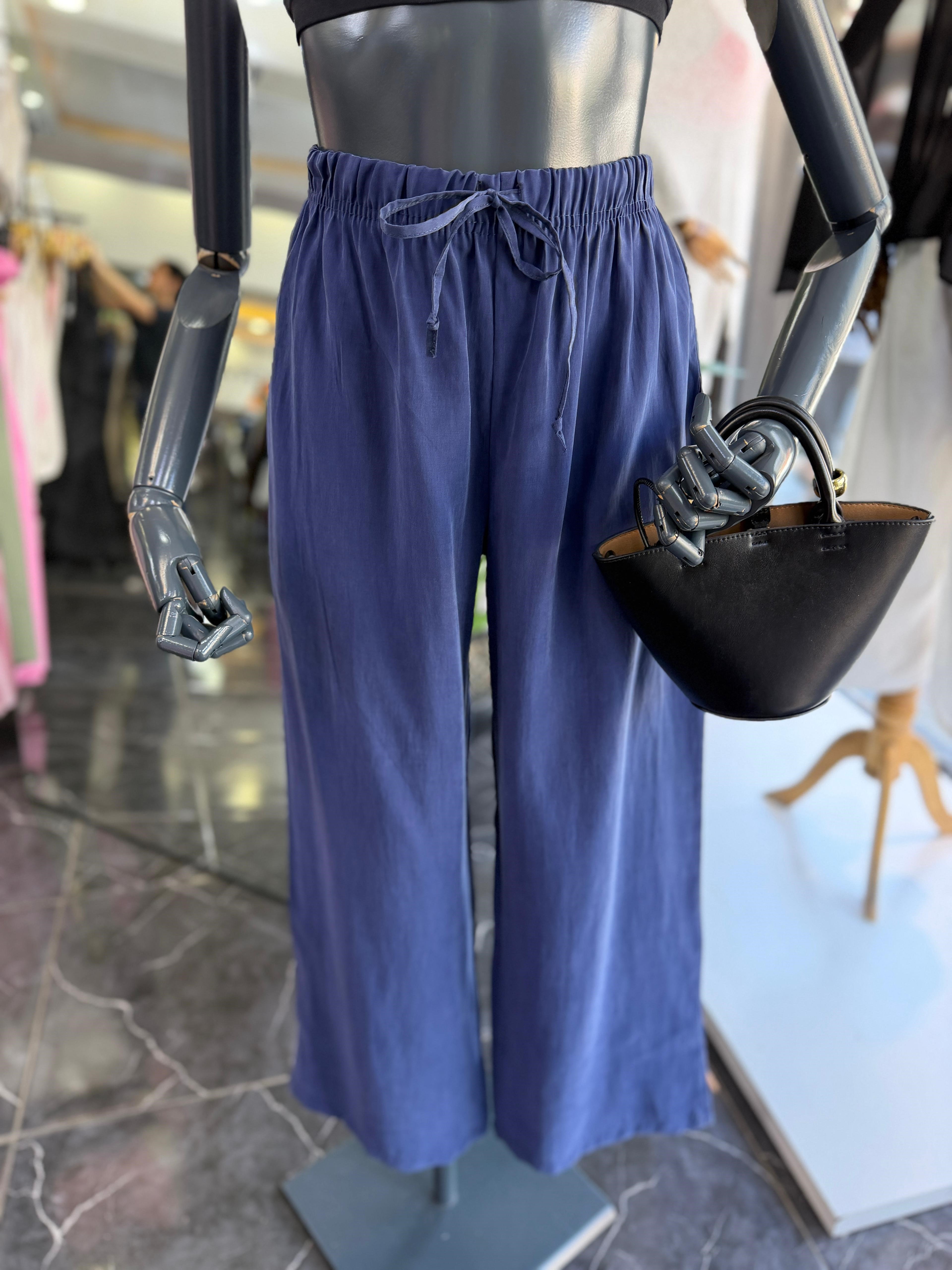 Lacivert Tencel Cupra Pantolon