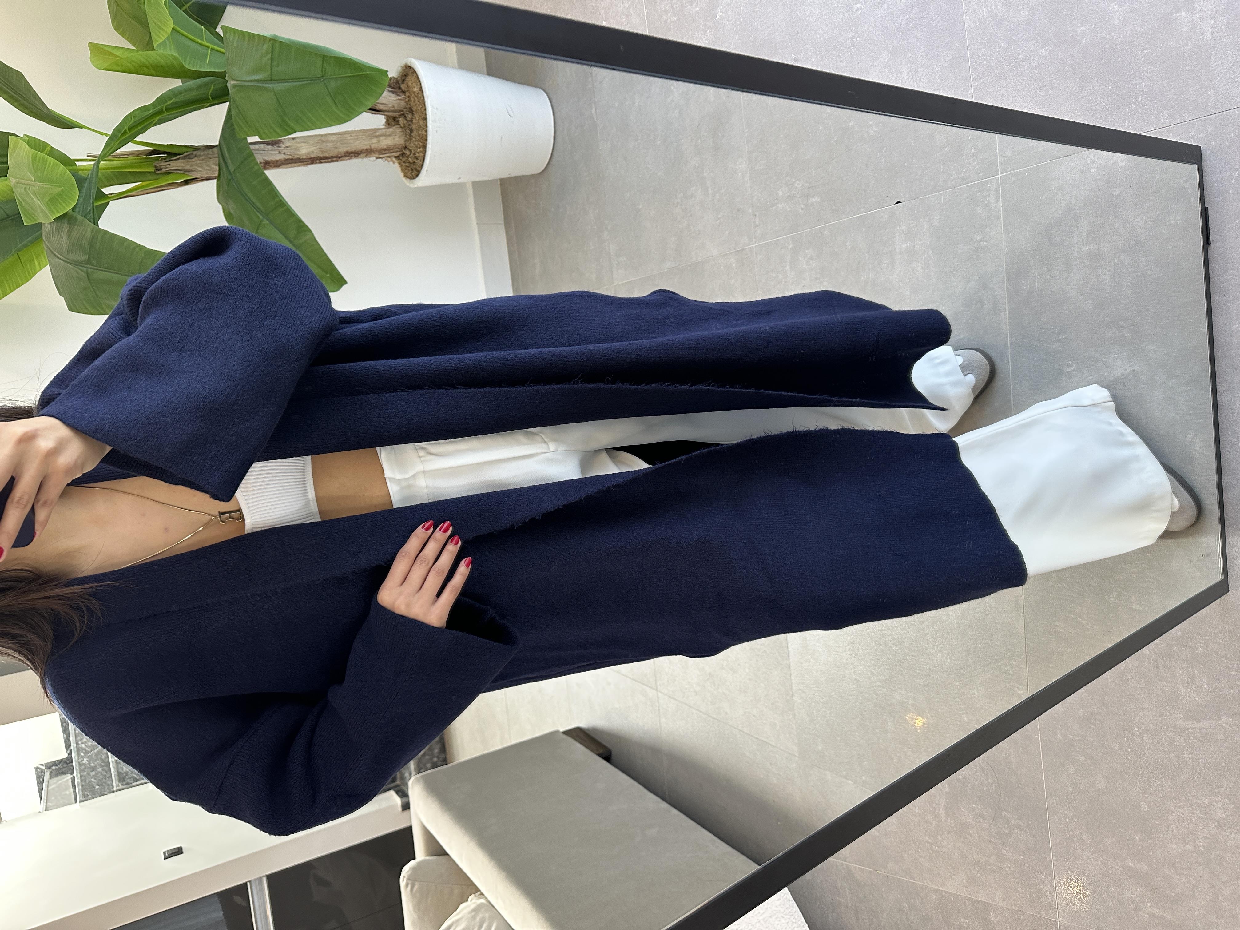 Lacivert Uzun Salaş Maxi Triko Hırka