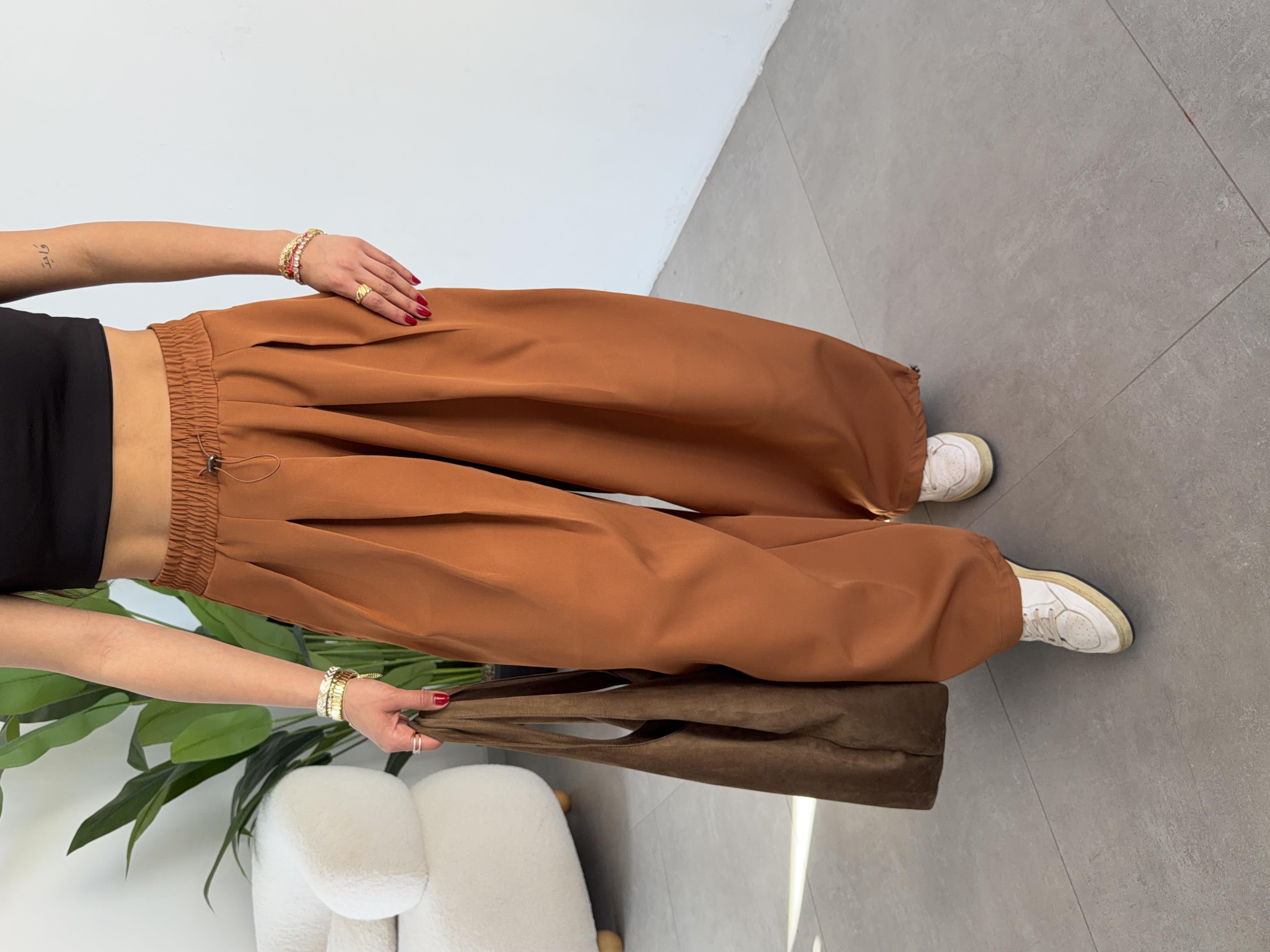 Ledia Kremit Dabıl Pileli Paçası Lastikli Pantolon