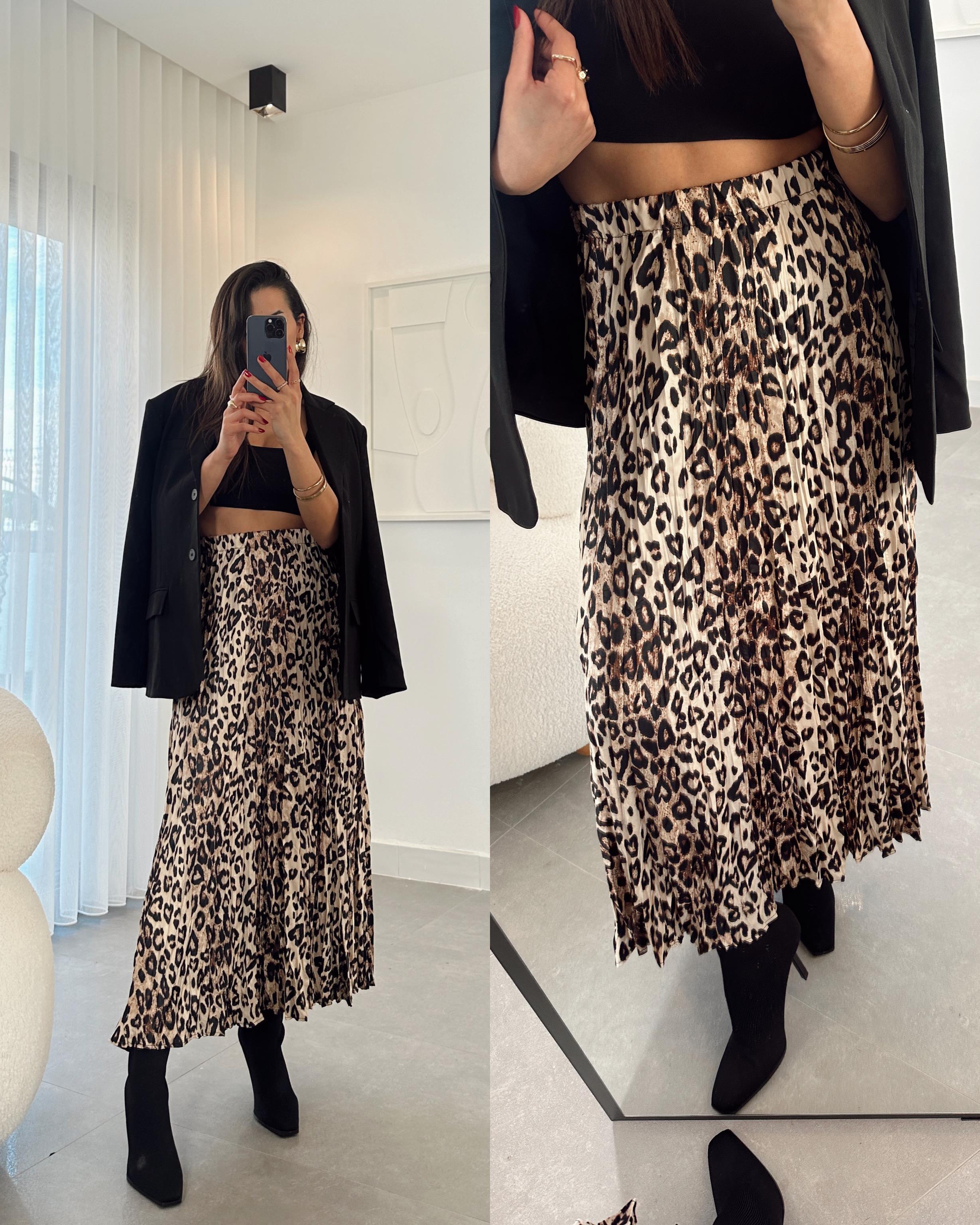 Leopar Desen Beli Lastikli Etek