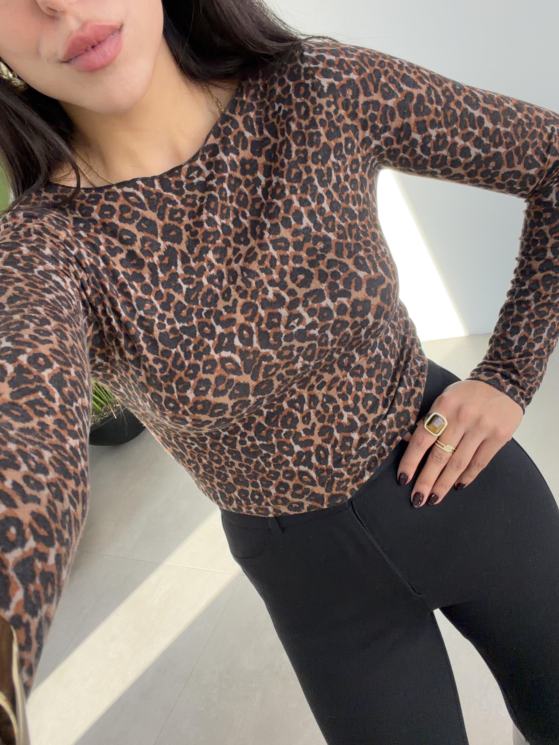 Leopar Desenli Kaşmir Bluz