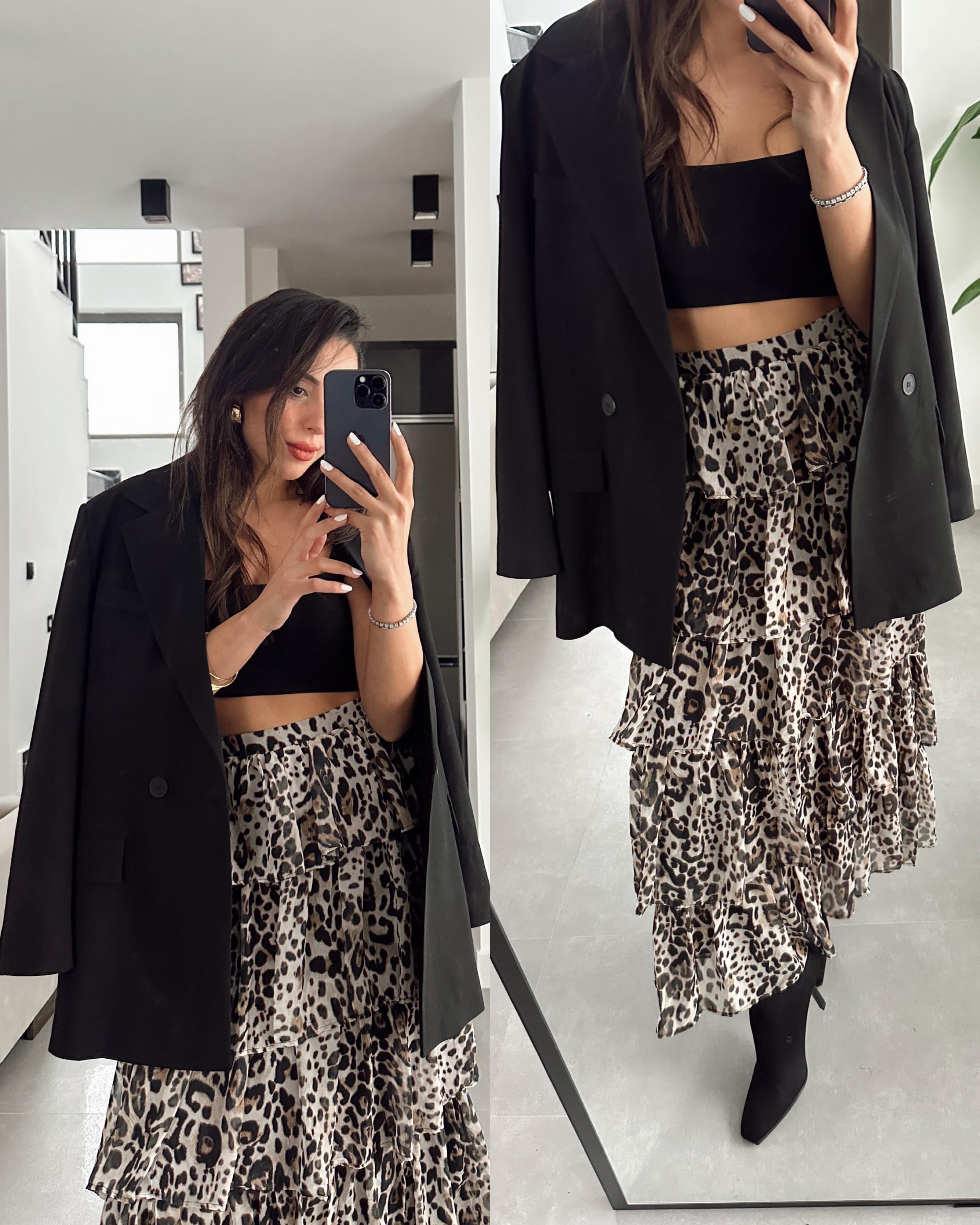 Leopar Desenli Katlı Maxi Etek