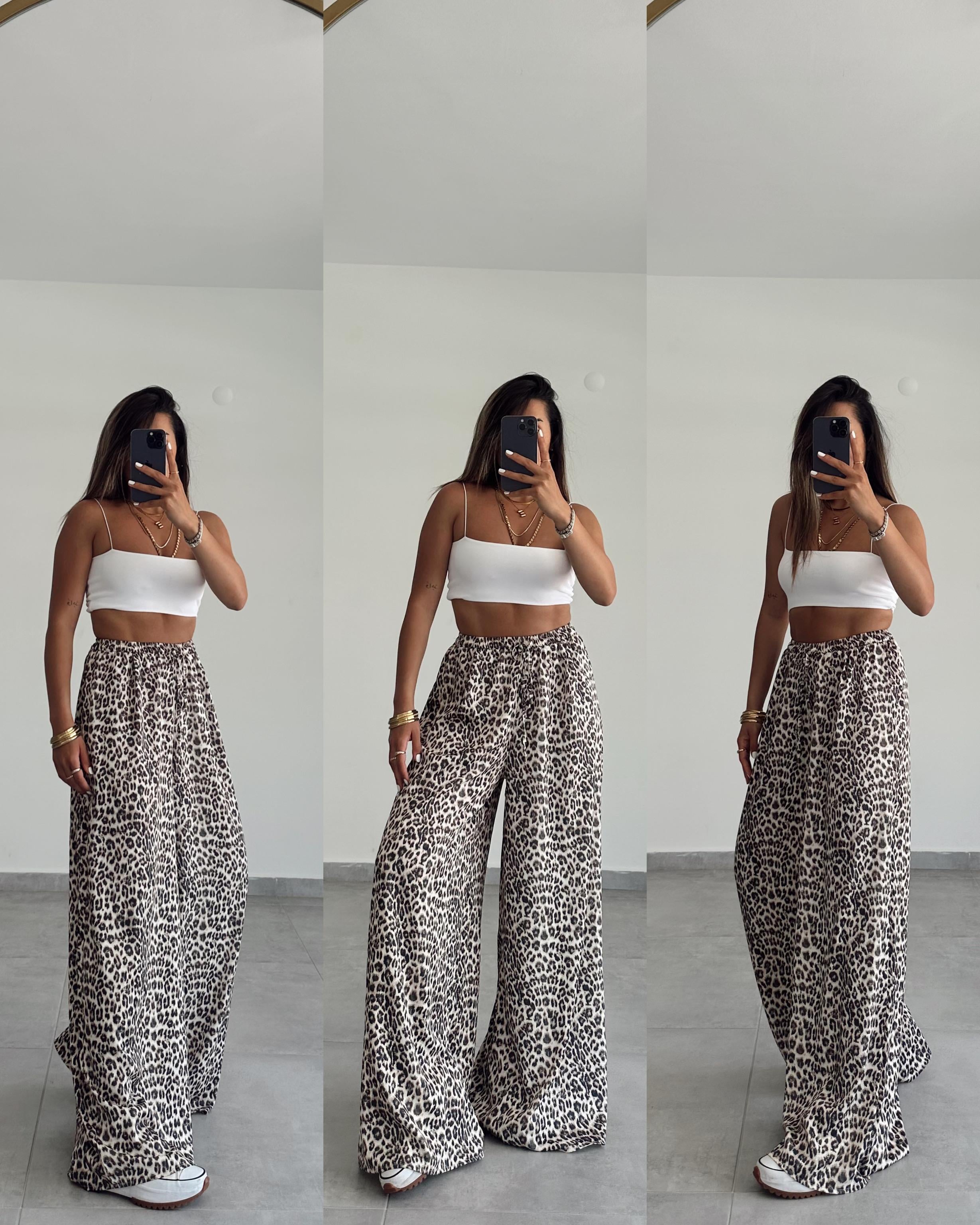 Leopar Saten Pantolon