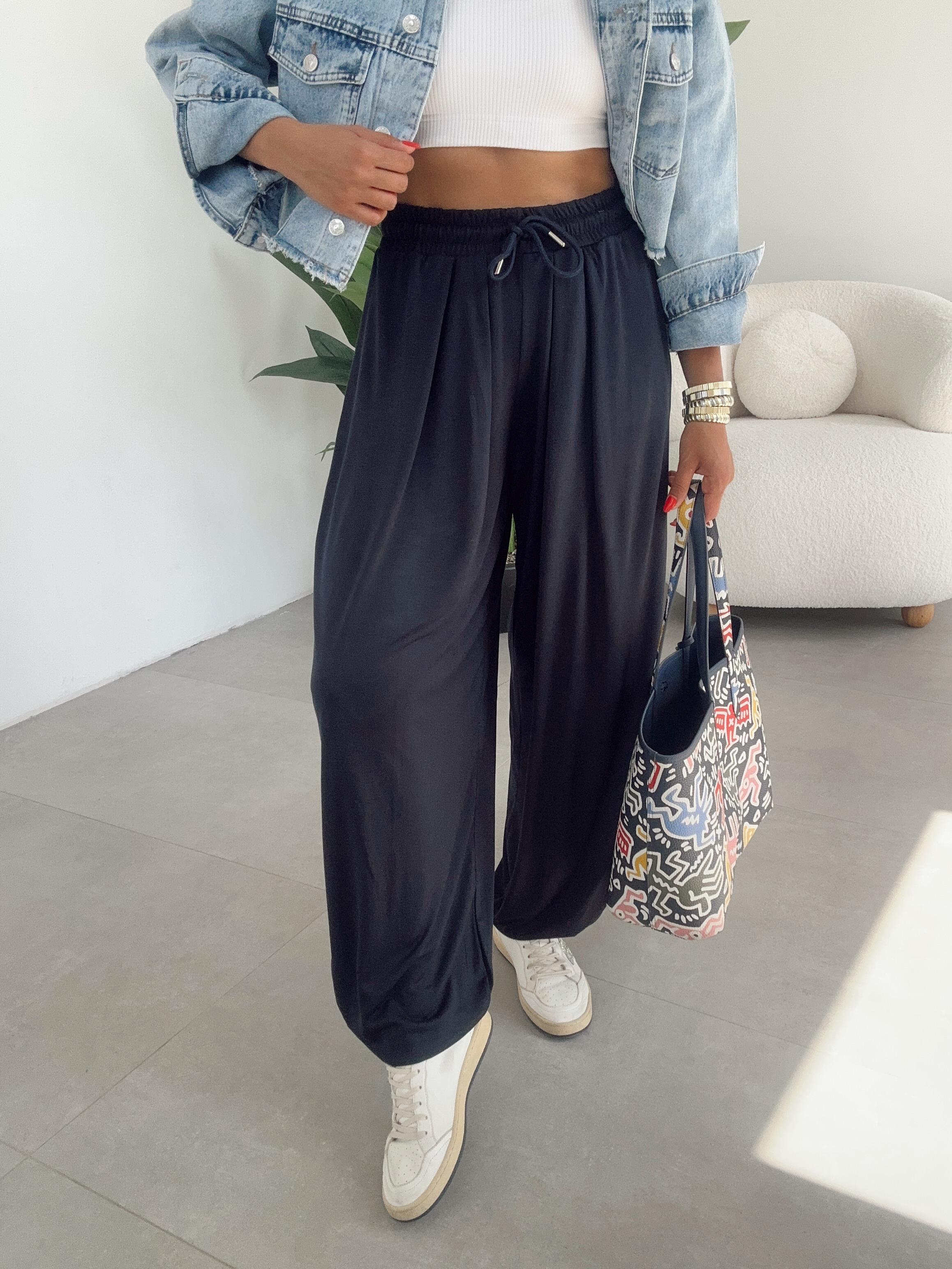 Liya Lacivert Modal Kumaş Tasarım Şalvar