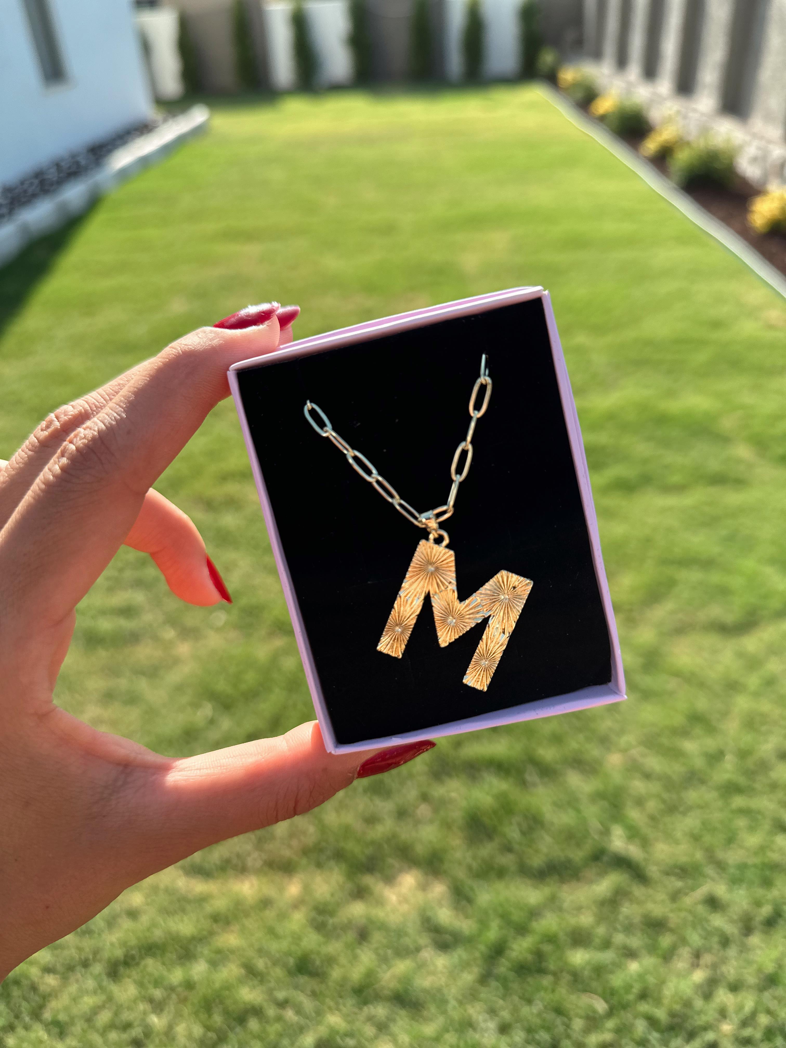 M Çelik Gold Harf Kolye 