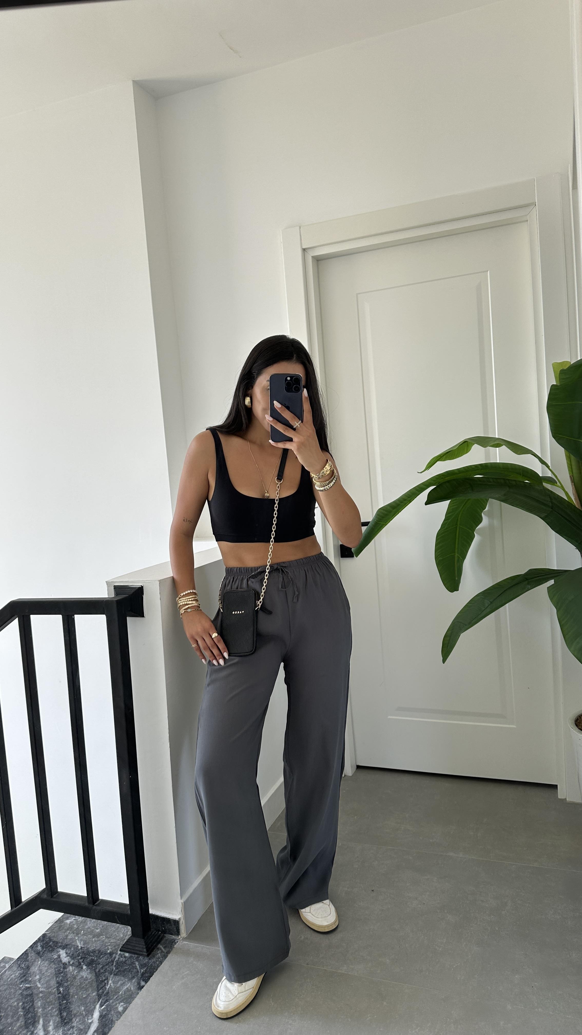 M-D Antrasit Tensel İnce Kemerli Pantolon