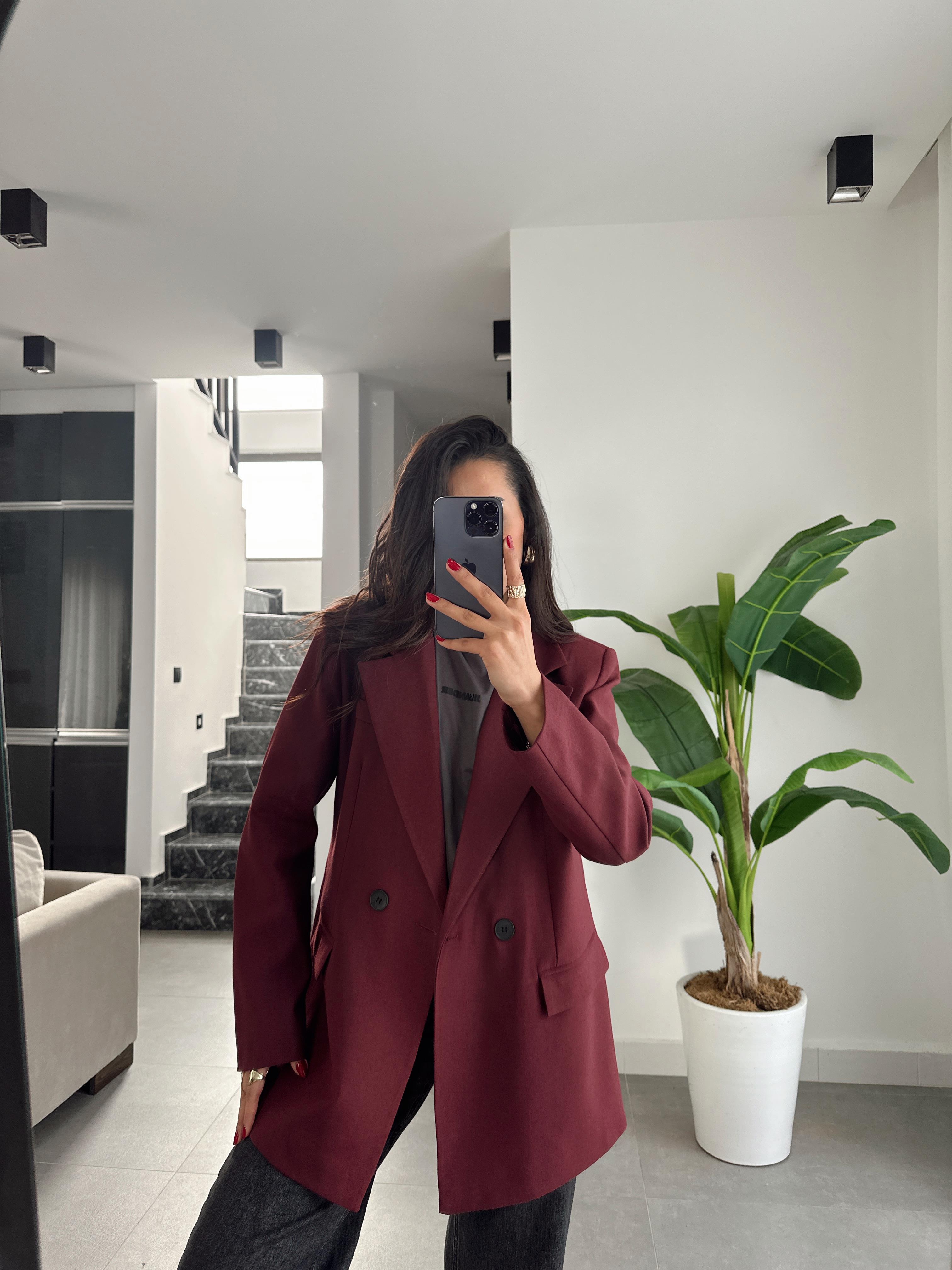 M-D Bordo Vatkalı Blazer