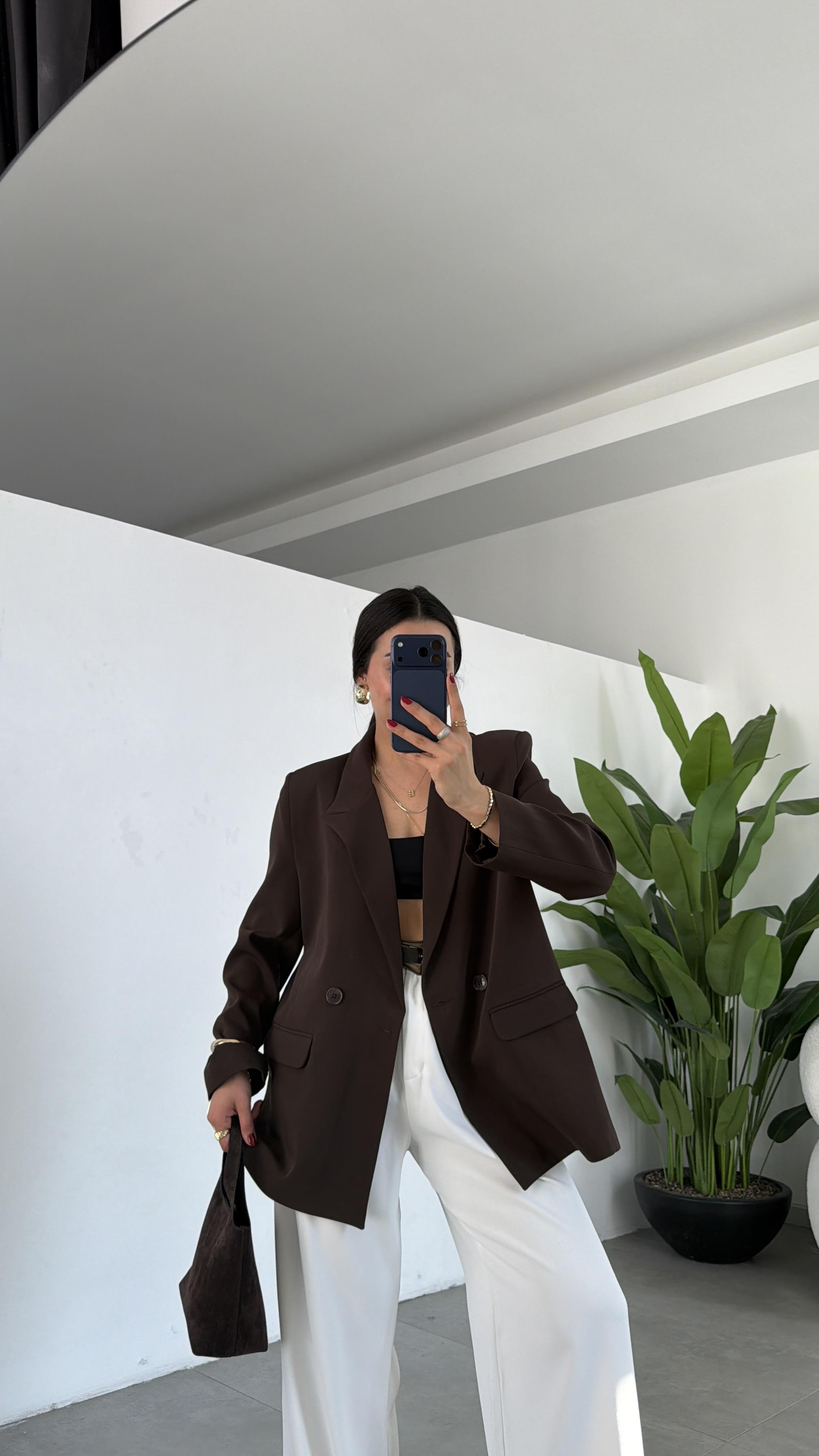 M-D Kahve Tensel Blazer Ceket