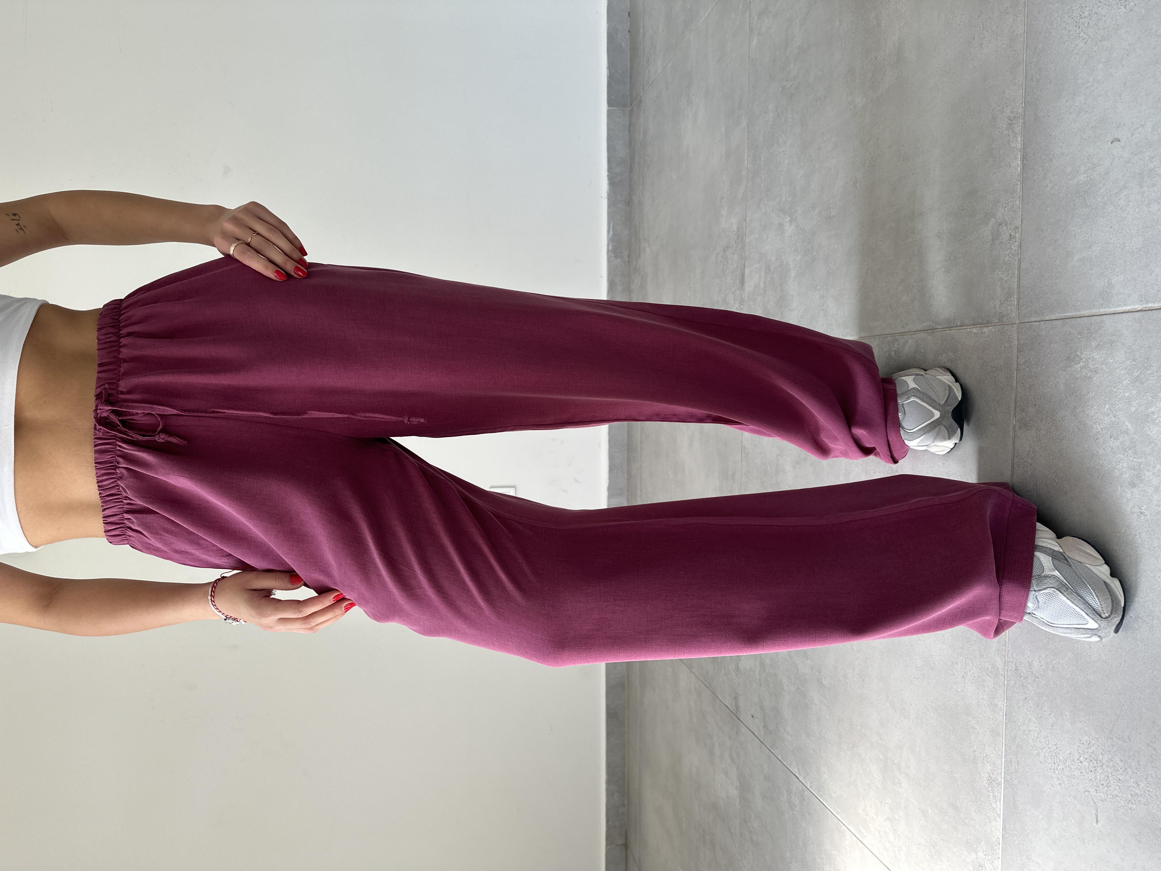 M-D Mürdüm Tensel Kumaş Beli Lastikli Palazzo