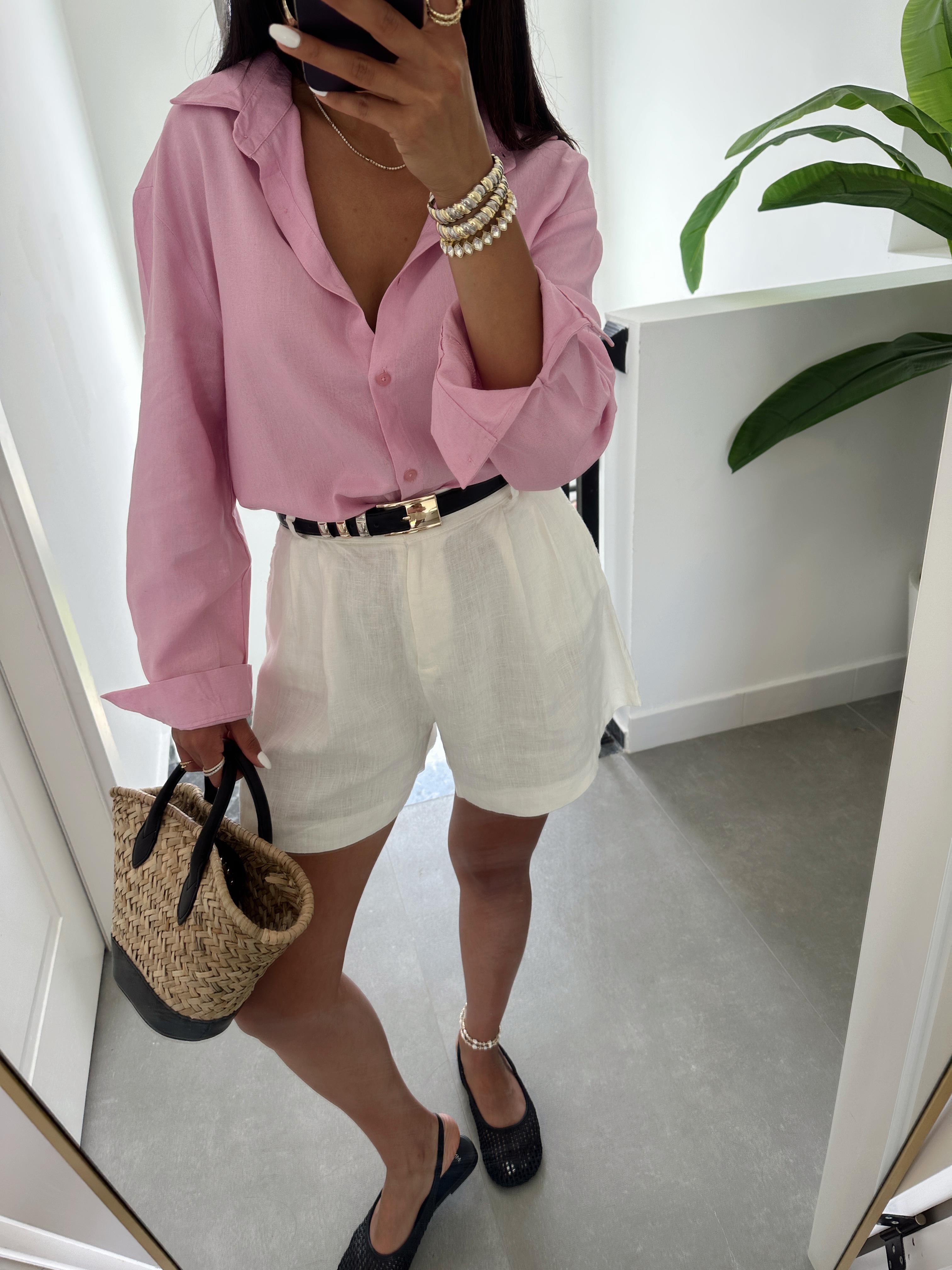 M-D Pembe Keten Gömlek