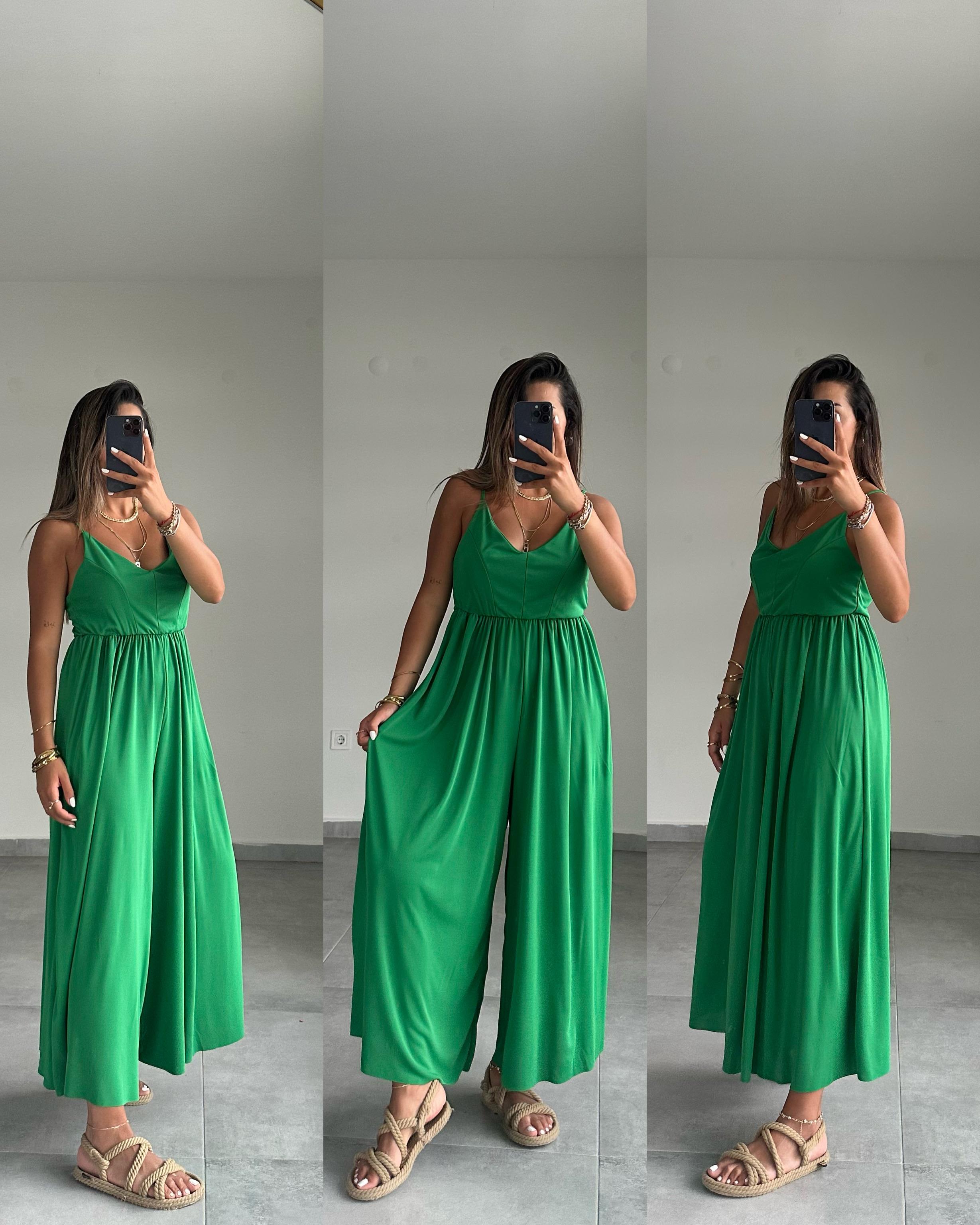 Maria Yeşil Çapraz Askılı Tulum