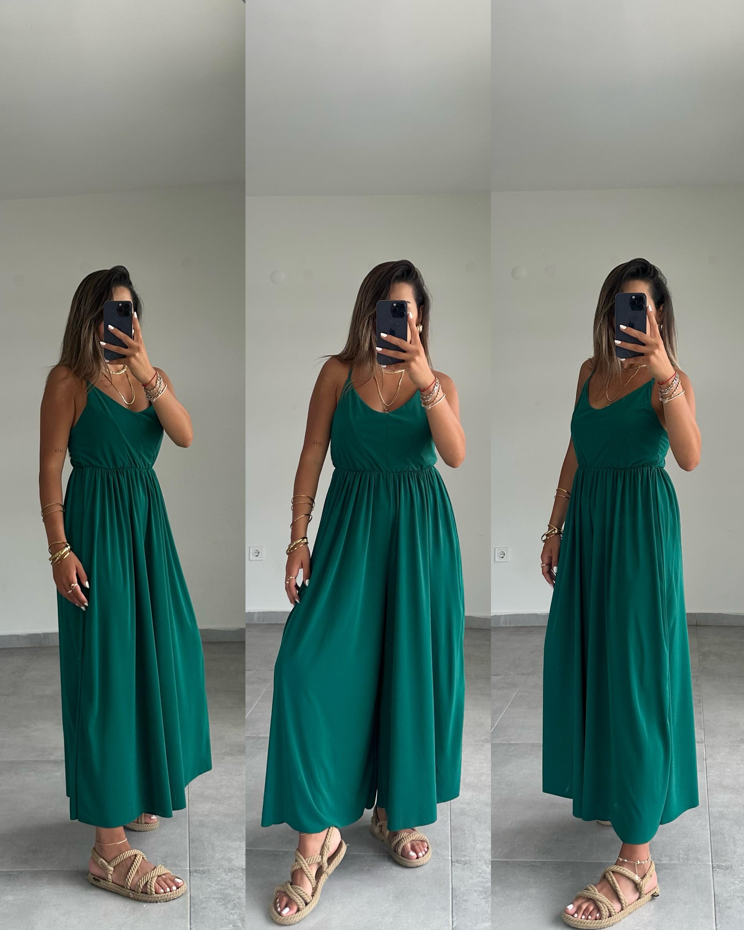 Maria Zümrüt Yeşili Çapraz Askılı Tulum