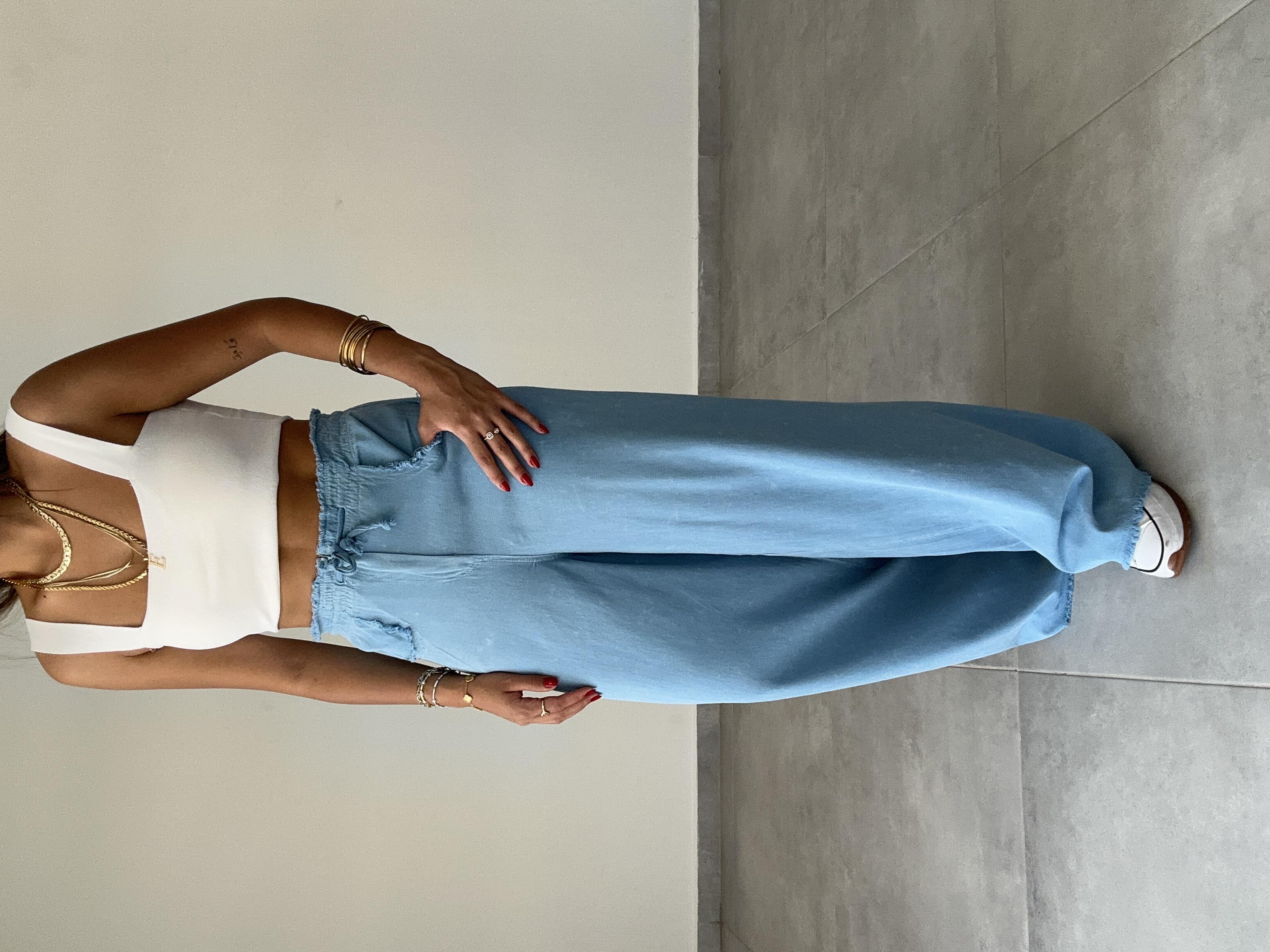 Marvin Mavi Yıkamalı Gabardin Bol Paça Pantolon