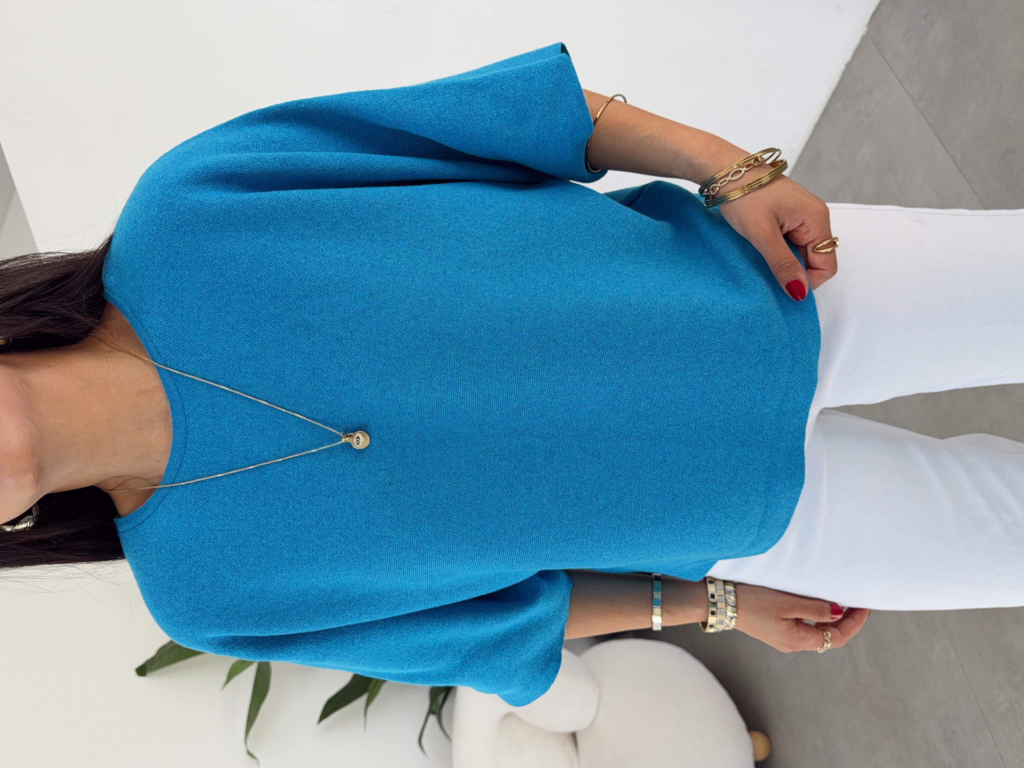 Mavi Dantel Detaylı Triko Bluz